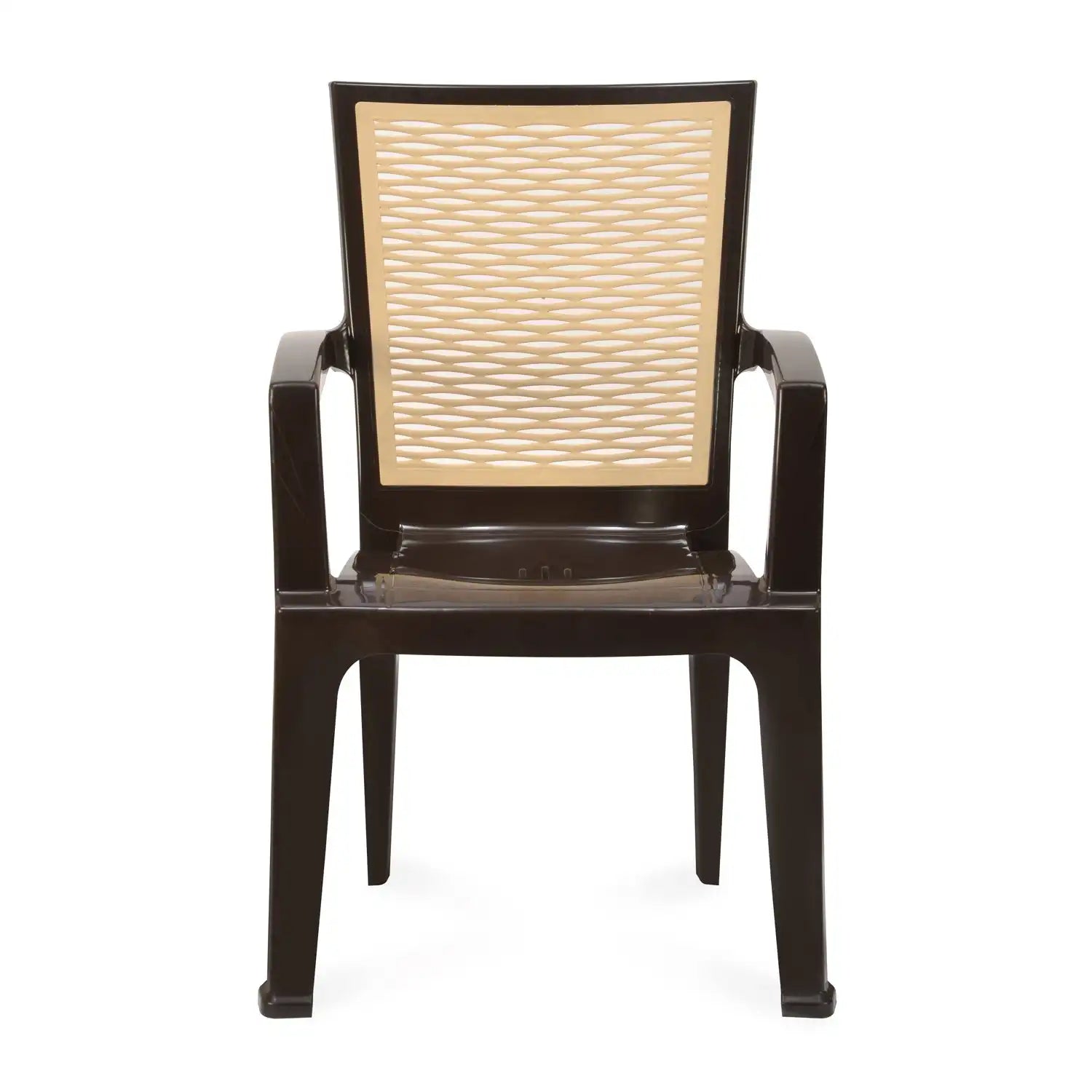 Nilkamal CHR2226 Chairs and Mystique Glass Top Coffee Table Plastic Outdoor Set (Season Rust Brown & Biscuit)