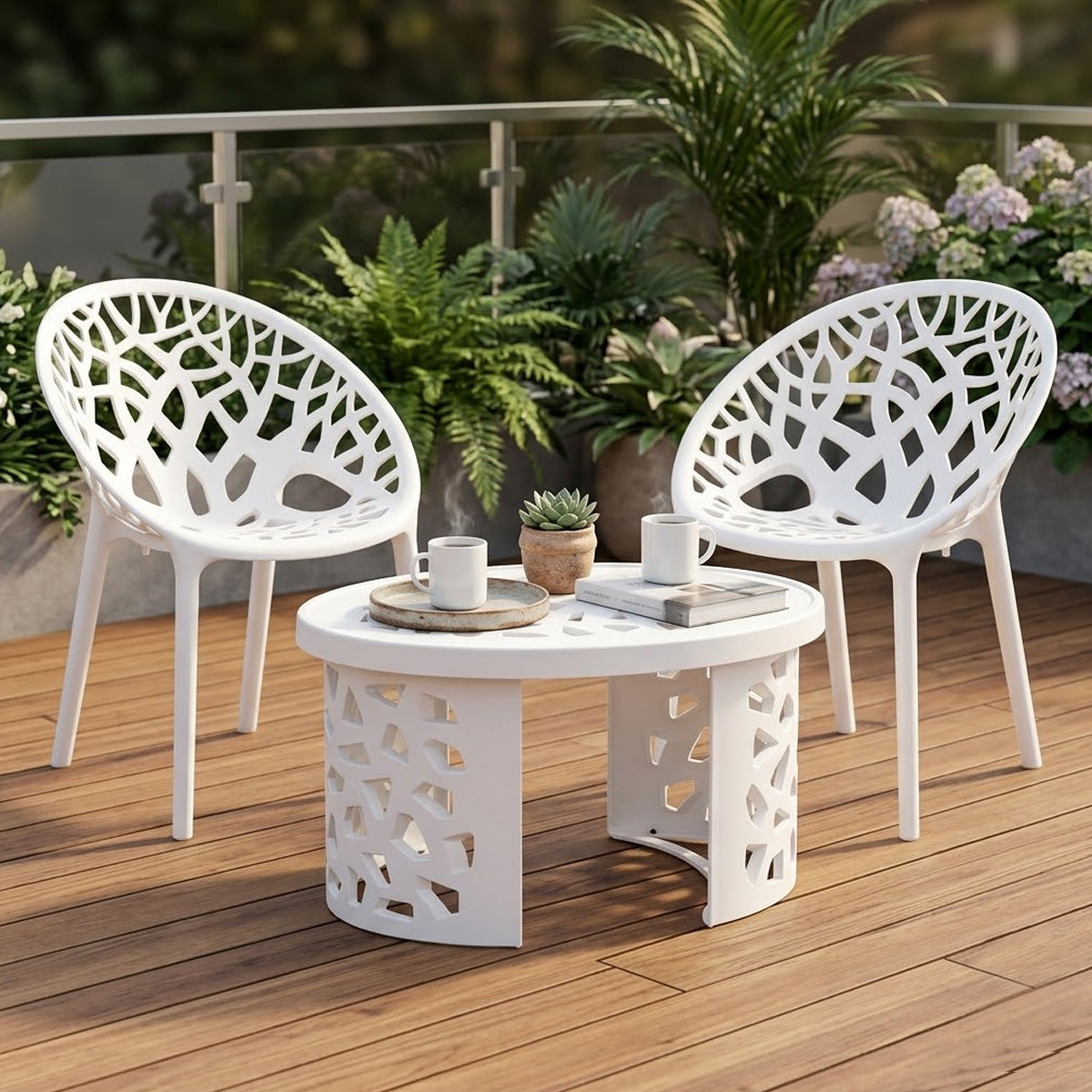 NILKAMAL CRYSTAL PLASTIC OUTDOOR SET WITH 2 CHAIRS AND 1 TABLE (MILKY WHITE) — Nilkamal | VK Furniture Mangalore