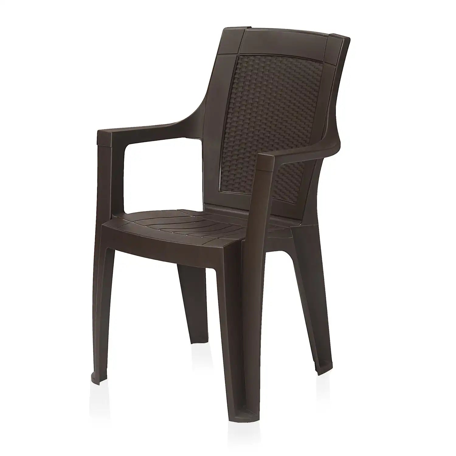 Nilkamal Mystique Chairs and Glass Top Coffee Table Plastic Outdoor Set (4 Seater, Season Rust Brown & Weather Brown)