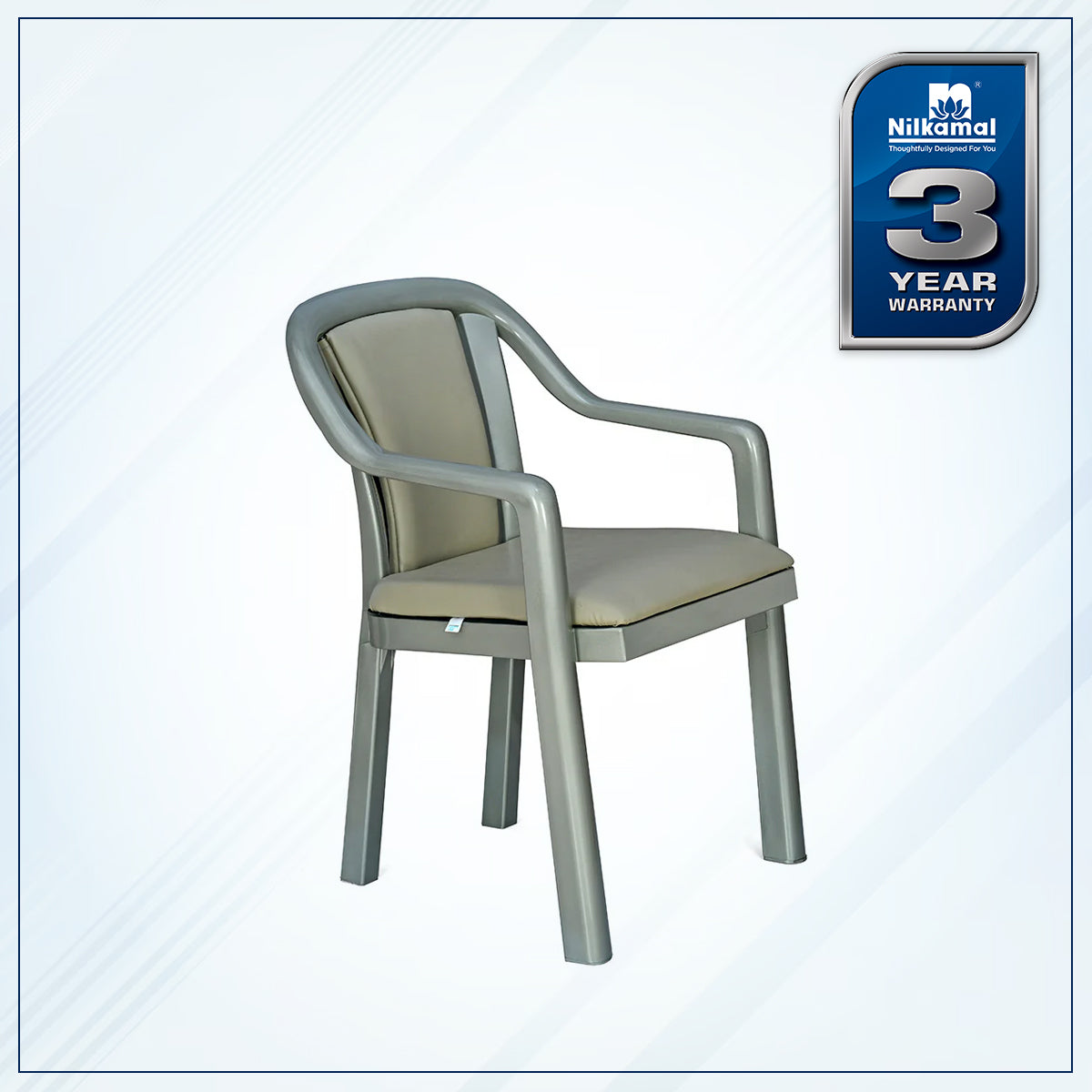 Nilkamal Signature Chair with with Metallic Look and Light Beige Cushion - Nilkamal | VK Furniture & Electronics Mangalore