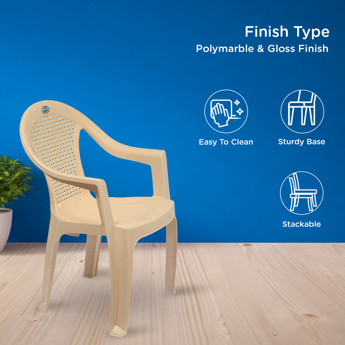 Nilkamal CHR2051 Plastic Arm Chair (Marble Beige) - Nilkamal | VK Furniture & Electronics Mangalore