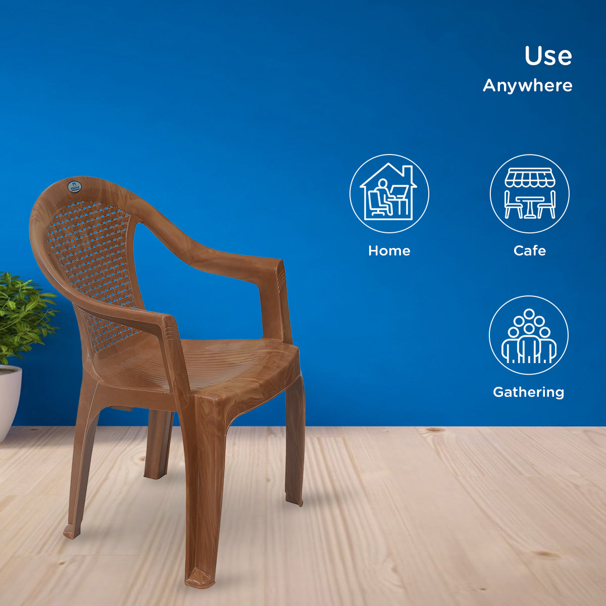 Nilkamal CHR2051 Plastic Arm Chair (Pear Wood) - Nilkamal | VK Furniture & Electronics Mangalore