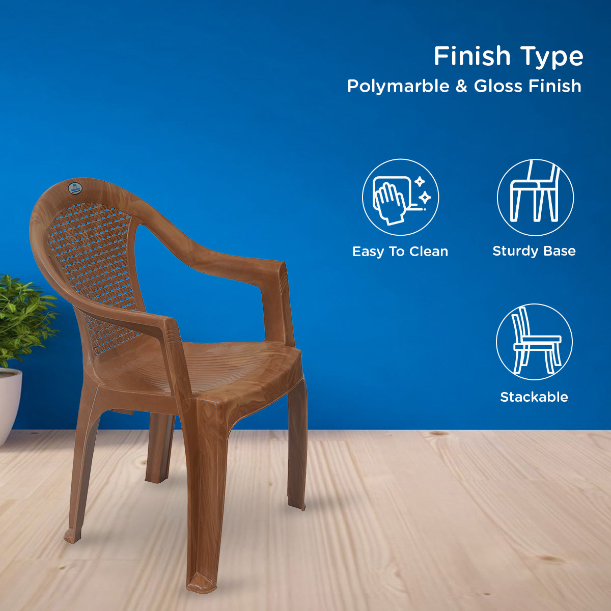 Nilkamal CHR2051 Plastic Arm Chair (Pear Wood) - Nilkamal | VK Furniture & Electronics Mangalore