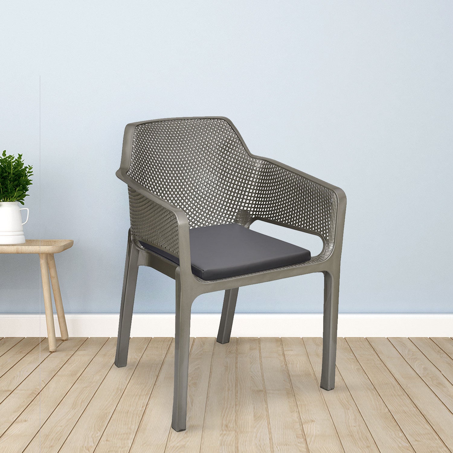 Nilkamal Captain Plastic Arm Chair With Leatherette Cushion (Metallic Dark) — Nilkamal | VK Furniture Mangalore