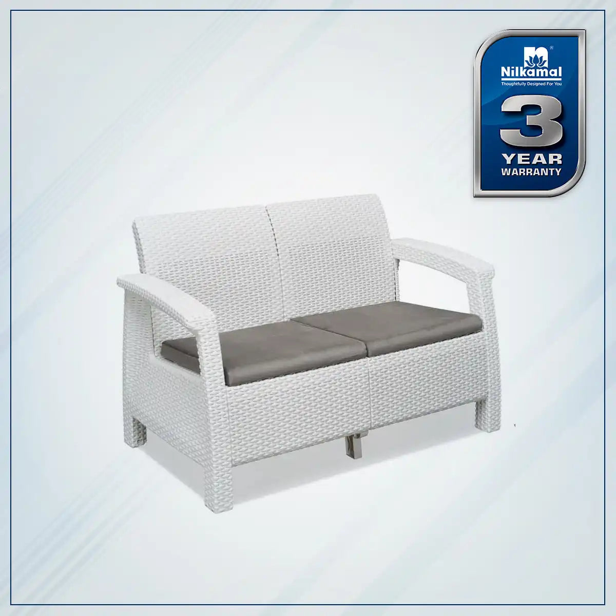 Nilkamal Goa Plastic 2 Seater Sofa with Cushion (Milky White and Grey) - Nilkamal | VK Furniture & Electronics Mangalore