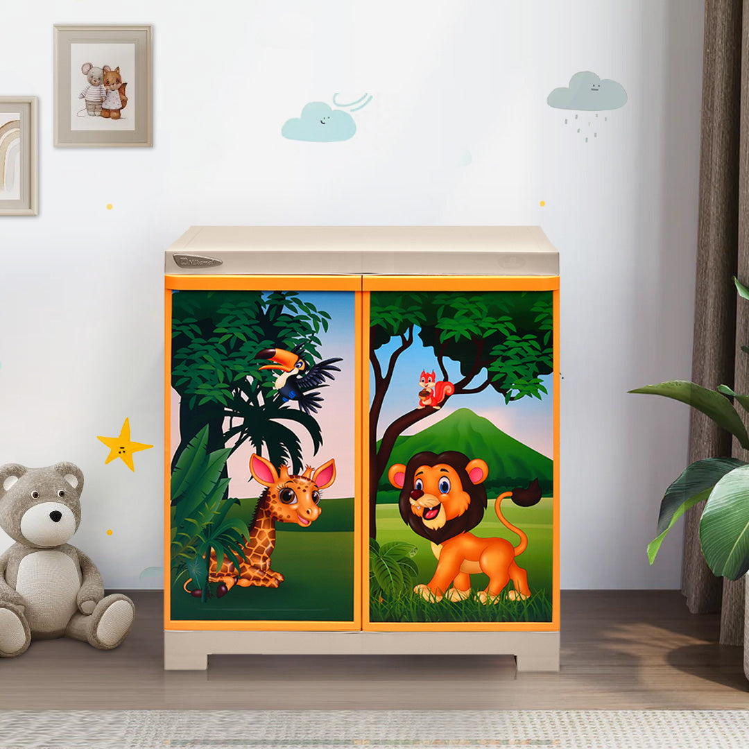NILKAMAL FREEDOM MINI (FMSJ) JUNGLE THEME KIDS PLASTIC STORAGE CABINET (BEACH/PASTEL ORANGE) — Nilkamal | VK Furniture Mangalore