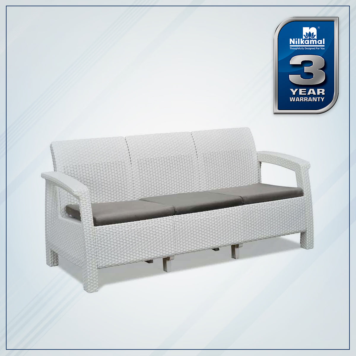 Nilkamal Goa Plastic 3 Seater Sofa with Cushion (Milky White and Grey) - Nilkamal | VK Furniture & Electronics Mangalore