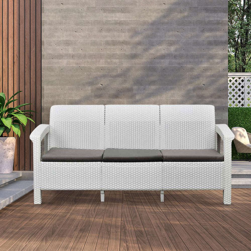 Nilkamal Goa Plastic 3 Seater Sofa with Cushion (Milky White and Grey) - Nilkamal | VK Furniture & Electronics Mangalore