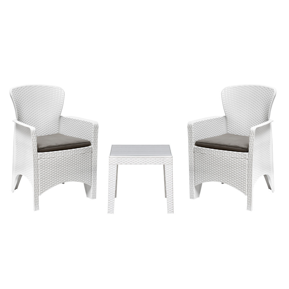 Nilkamal Breeze Outdoor Set of 1 Center Table with Glass and 2 Chairs with Cushion