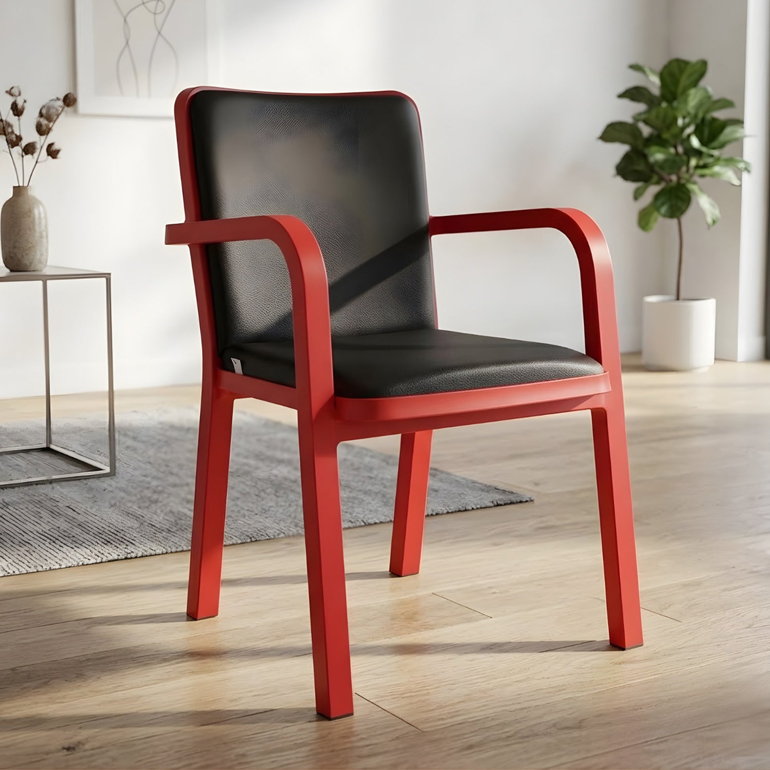 NILKAMAL LUXE FULL-BACK CUSHIONED PLASTIC CHAIR (BRIGHT RED & BLACK) — Nilkamal | VK Furniture Mangalore