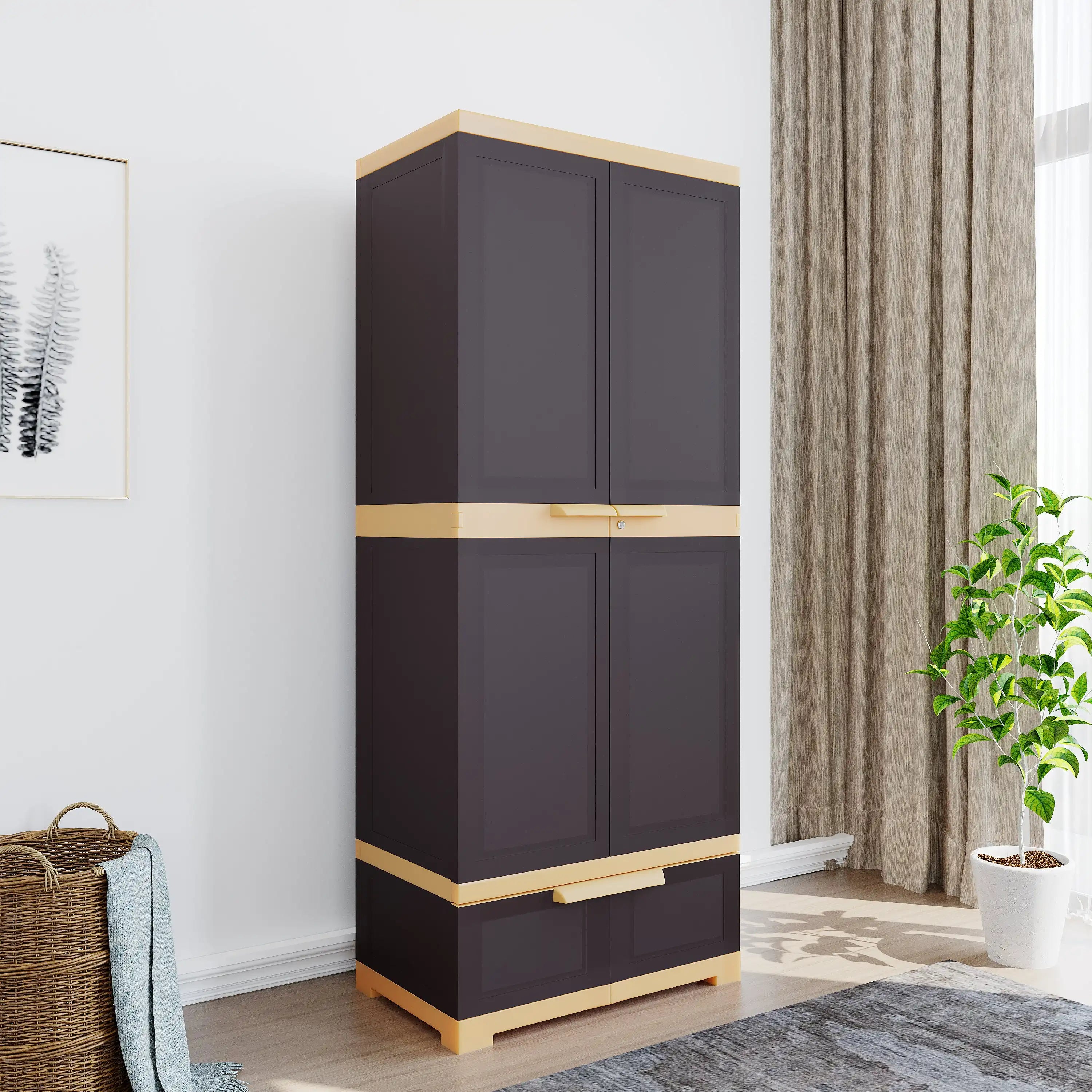 NILKAMAL FREEDOM FMDR 1B PLASTIC STORAGE CABINET WITH 1 DRAWER (WEATHERED BROWN / BISCUIT) — Nilkamal | VK Furniture Mangalore