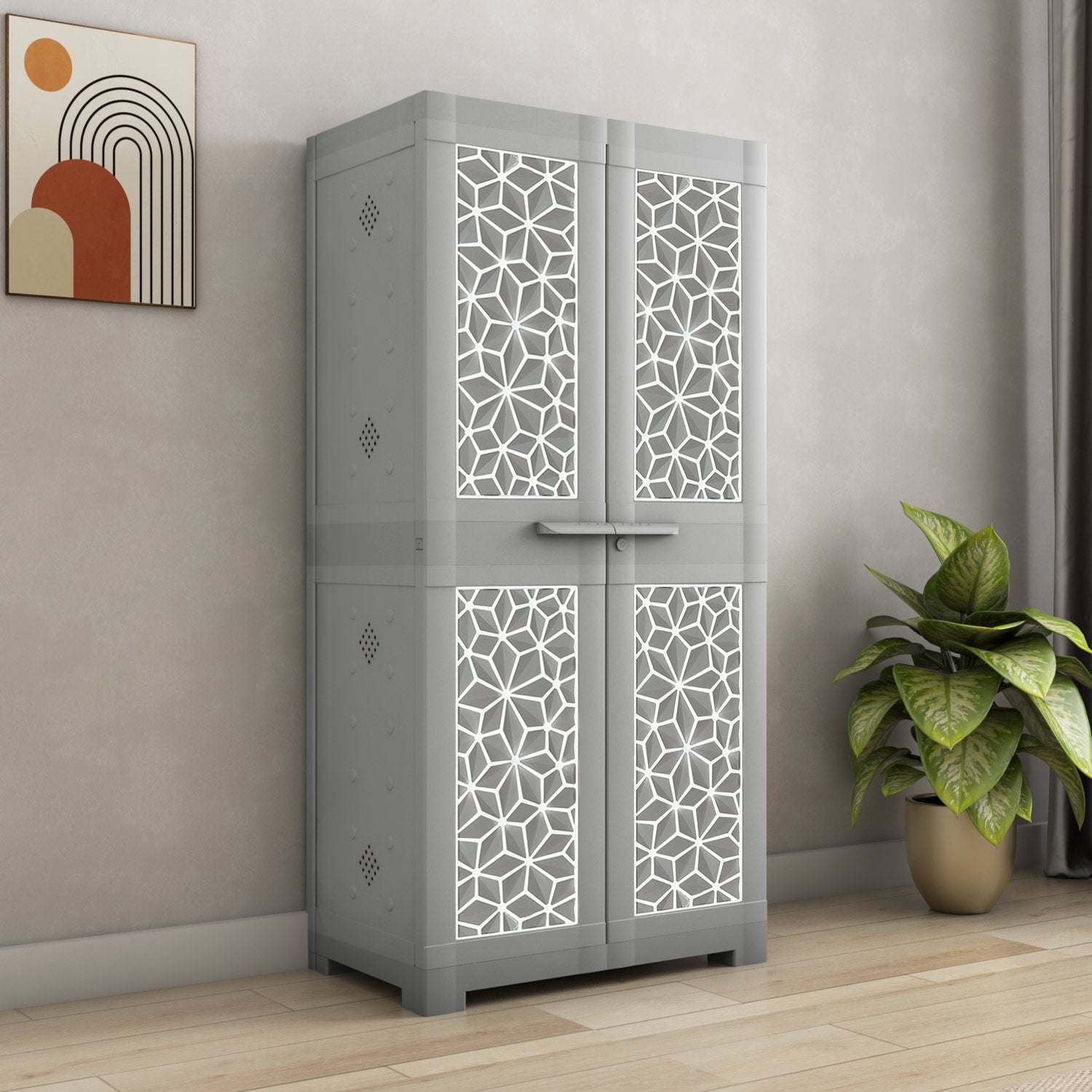 NILKAMAL FREEDOM STAR (FMSC18STR) PLASTIC SHOE CABINET (HAZE GREY & MILKY WHITE) — Nilkamal | VK Furniture Mangalore