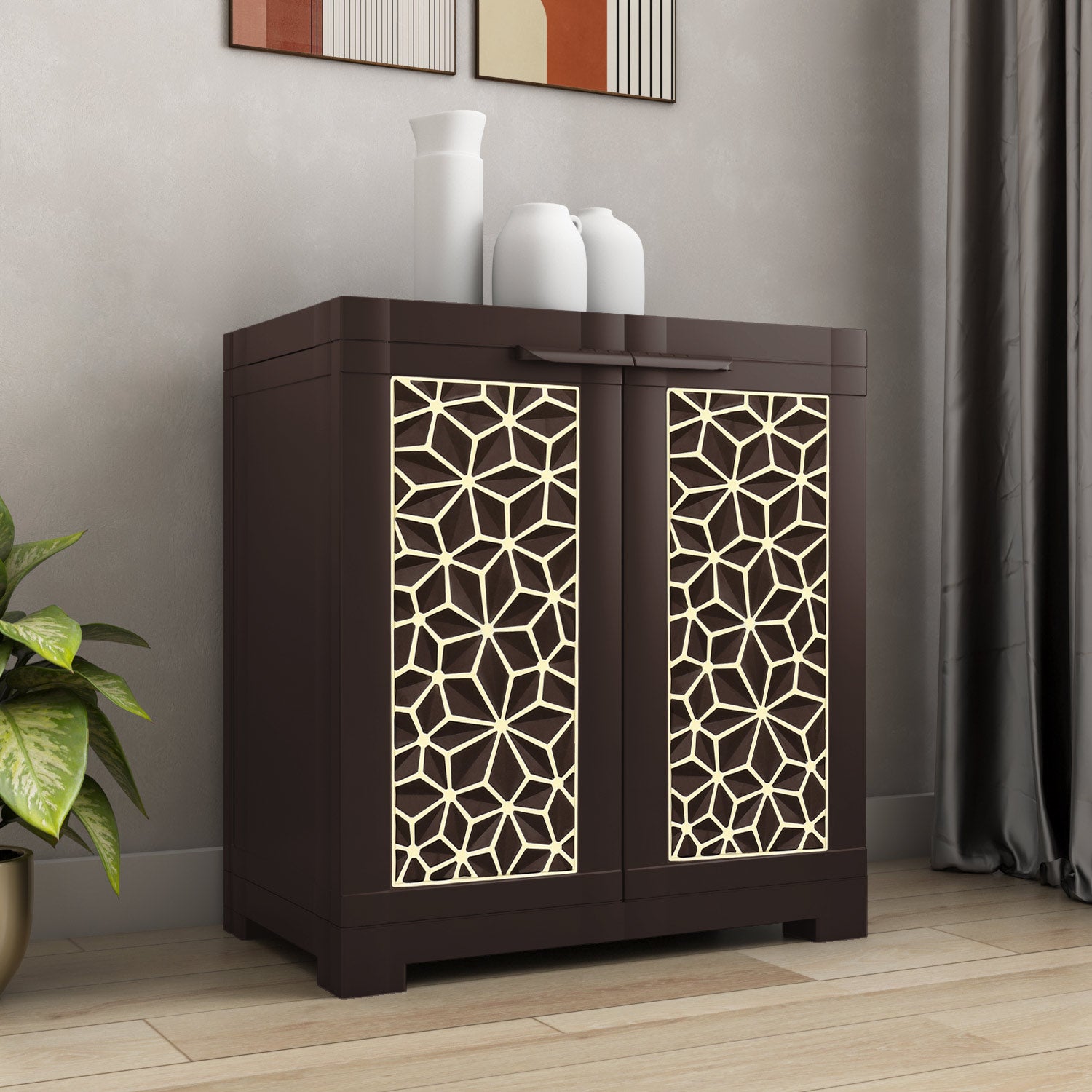 NILKAMAL FREEDOM STAR SMALL (FMSSTAR) PLASTIC STORAGE CABINET (WEATHER BROWN & BISCUIT) — Nilkamal | VK Furniture Mangalore