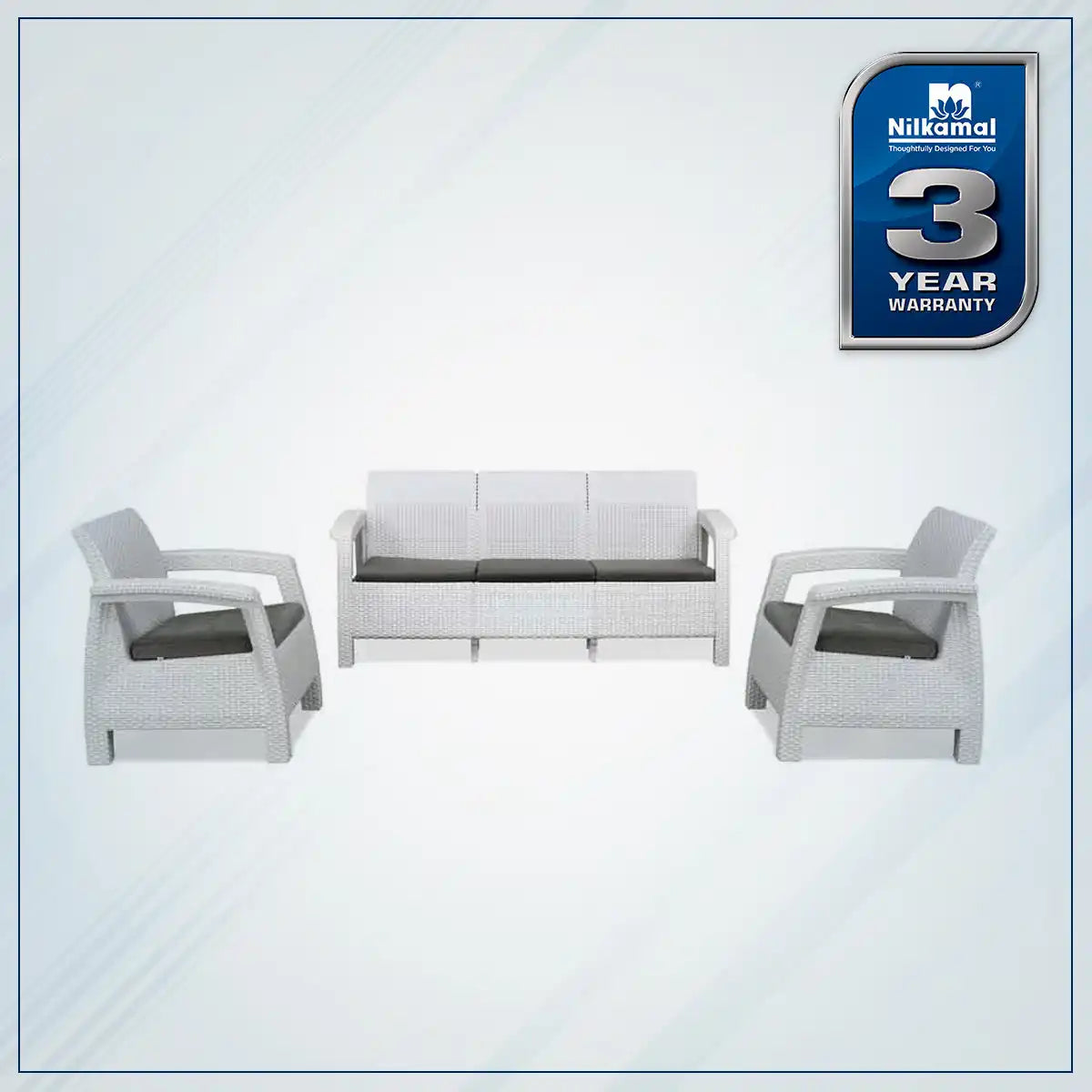 Nilkamal Goa Plastic 3 + 1 + 1 Seater Sofa with Cushion (Milky White and Grey) - Nilkamal | VK Furniture & Electronics Mangalore