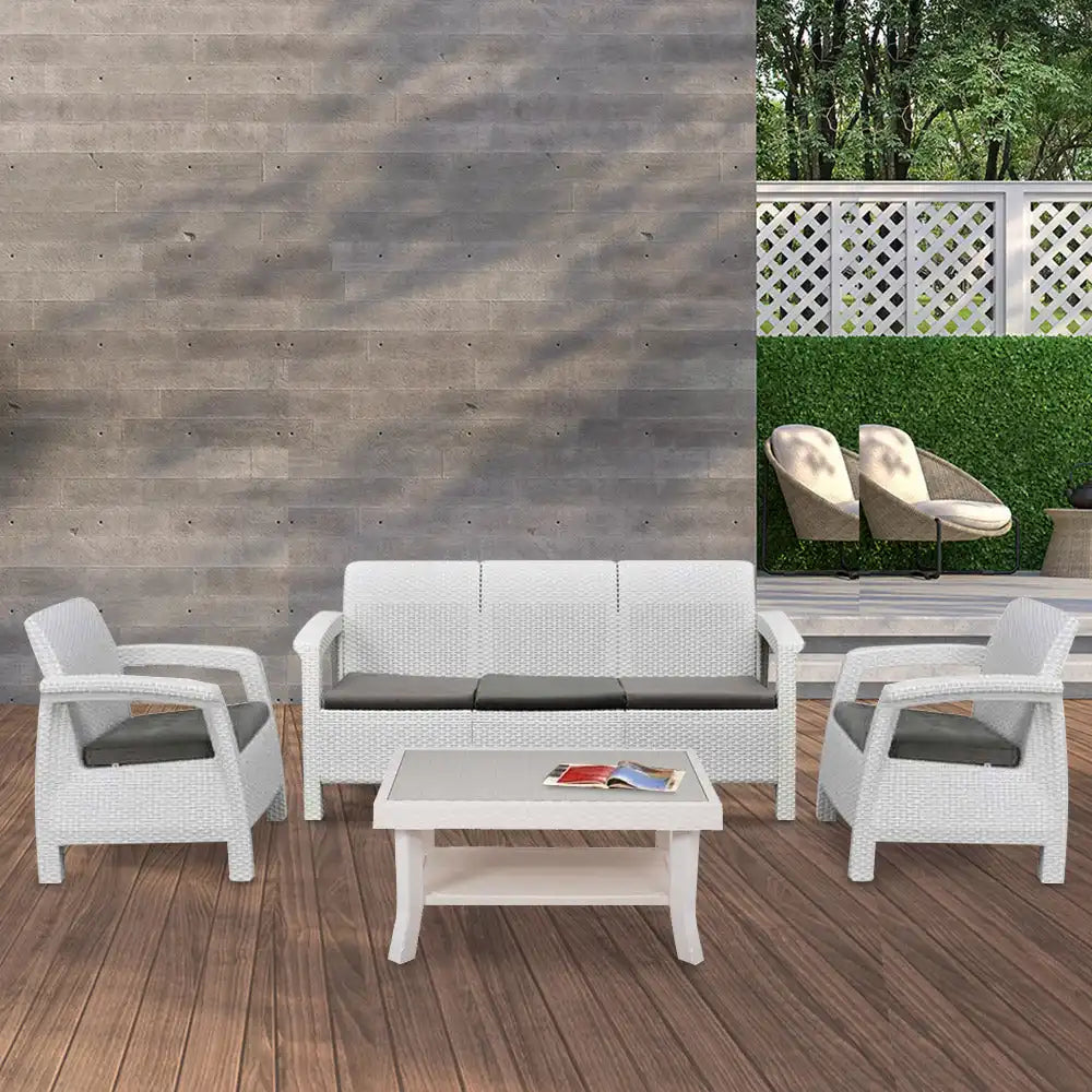 Nilkamal Goa Plastic 3 + 1 + 1 Seater Sofa with Cushion (Milky White and Grey) - Nilkamal | VK Furniture & Electronics Mangalore