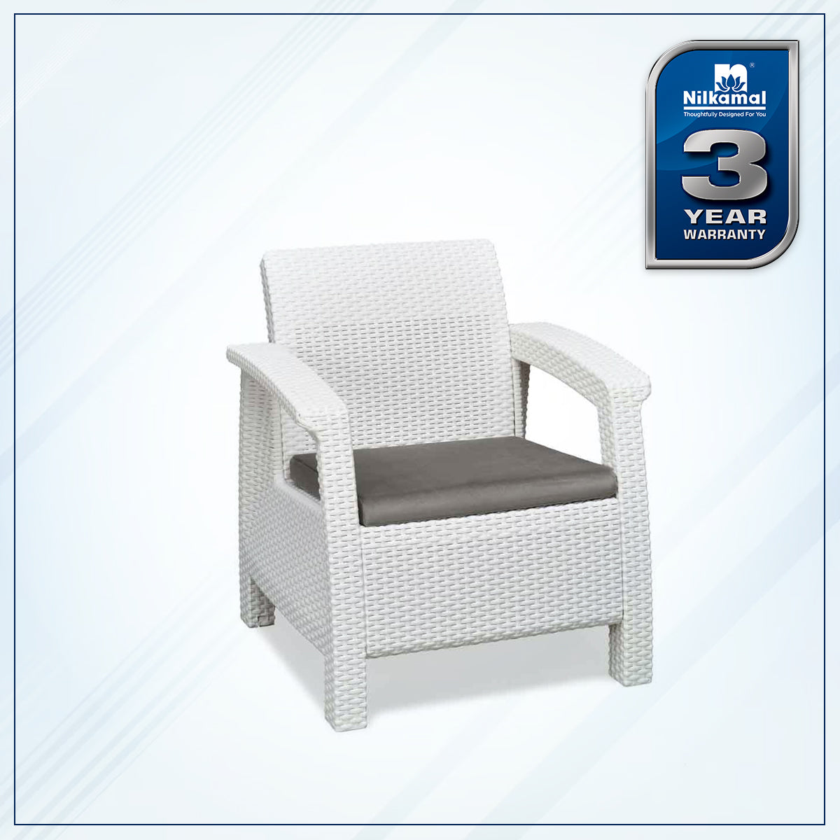 Nilkamal Goa Plastic 1 Seater Sofa with Cushion (Milky White and Grey) - Nilkamal | VK Furniture & Electronics Mangalore