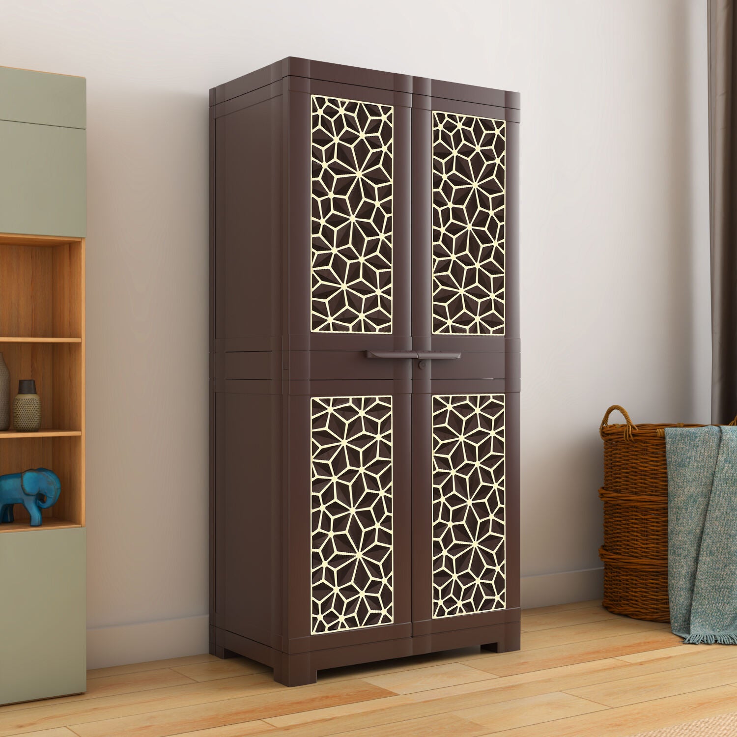 NILKAMAL FREEDOM MINI MEDIUM (FMM) STAR PLASTIC STORAGE CABINET (WEATHERED BROWN & BISCUIT) — Nilkamal | VK Furniture Mangalore