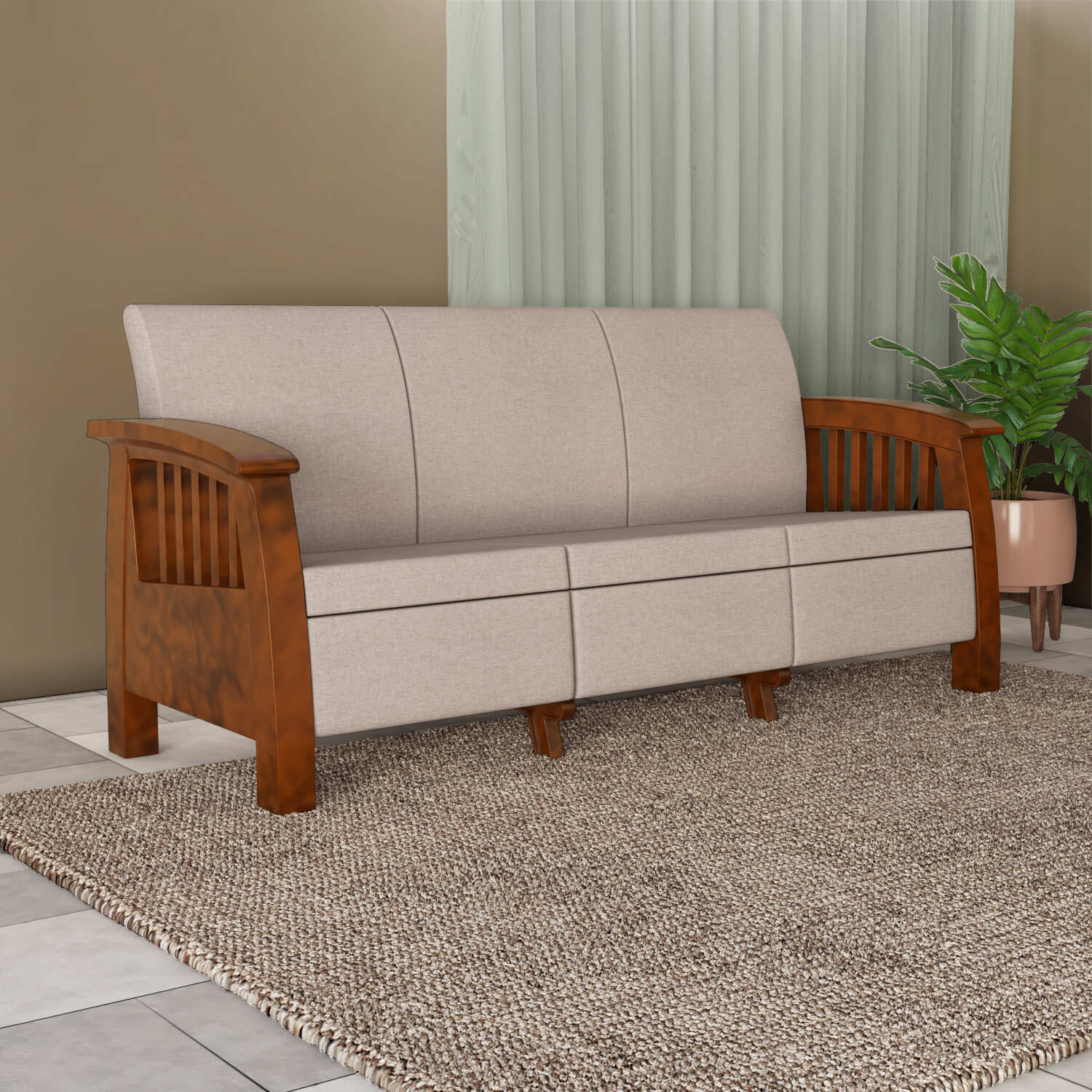 Nilkamal Aspire 3 Seater Plastic Sofa (Walnut) - Nilkamal | VK Furniture & Electronics Mangalore