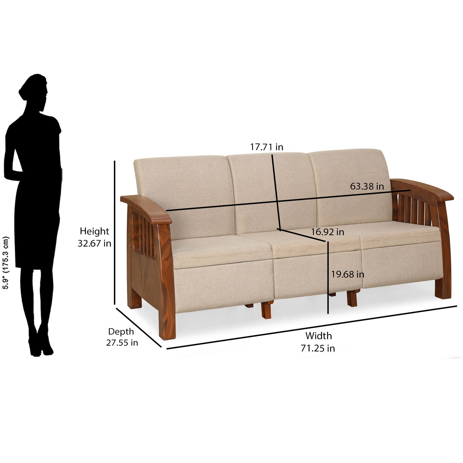 Nilkamal Aspire 3 Seater Plastic Sofa (Walnut) - Nilkamal | VK Furniture & Electronics Mangalore