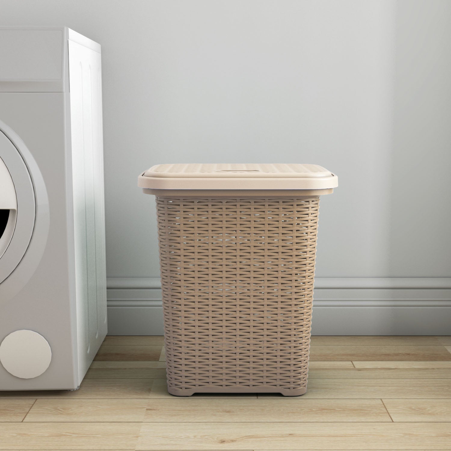 Nilkamal Elegance Laundry Basket 50 Litre with Lid (Sandy Brown & Marble Cream) — Nilkamal | VK Furniture Mangalore