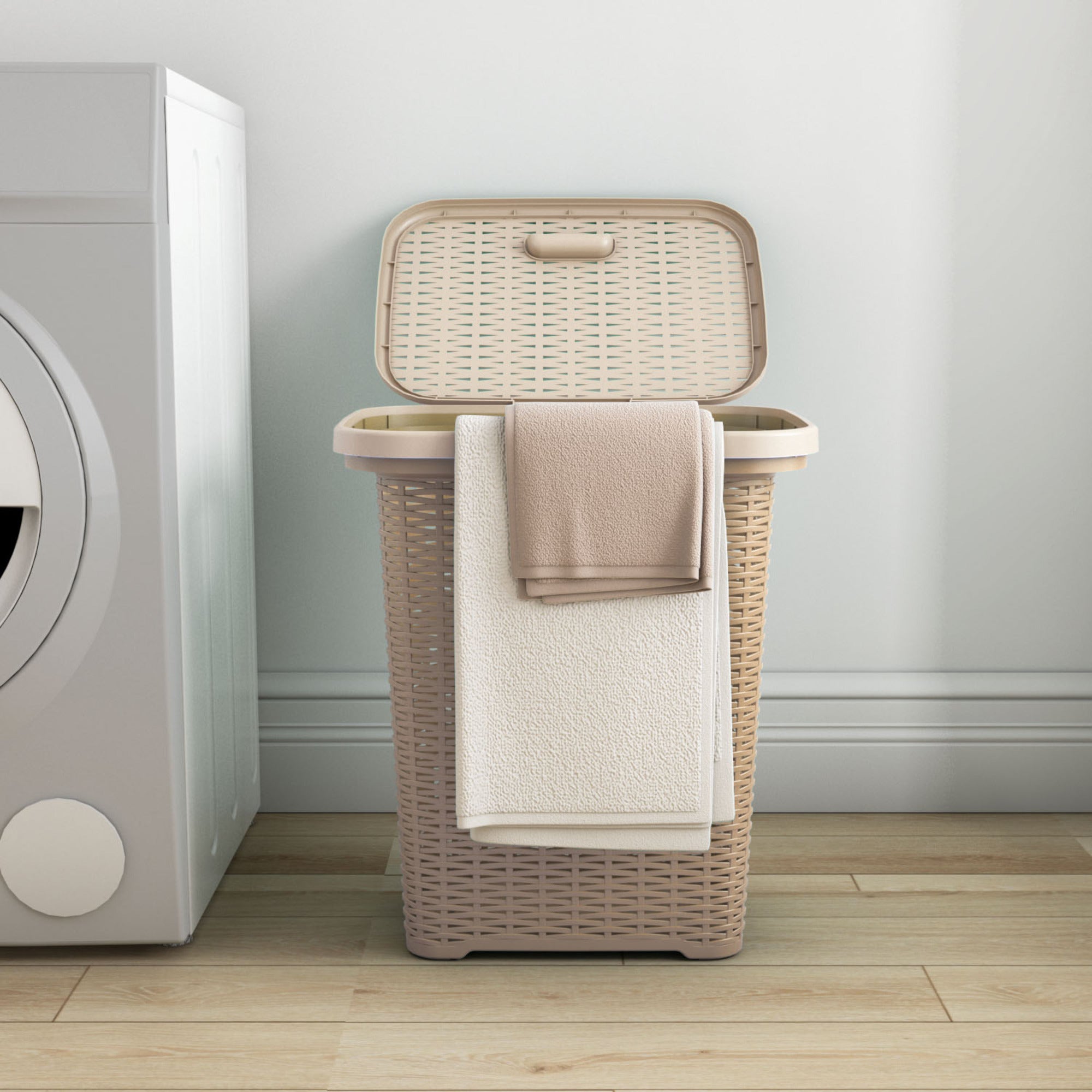 Nilkamal Elegance Laundry Basket 50 Litre with Lid (Sandy Brown & Marble Cream) - Nilkamal | VK Furniture & Electronics Mangalore