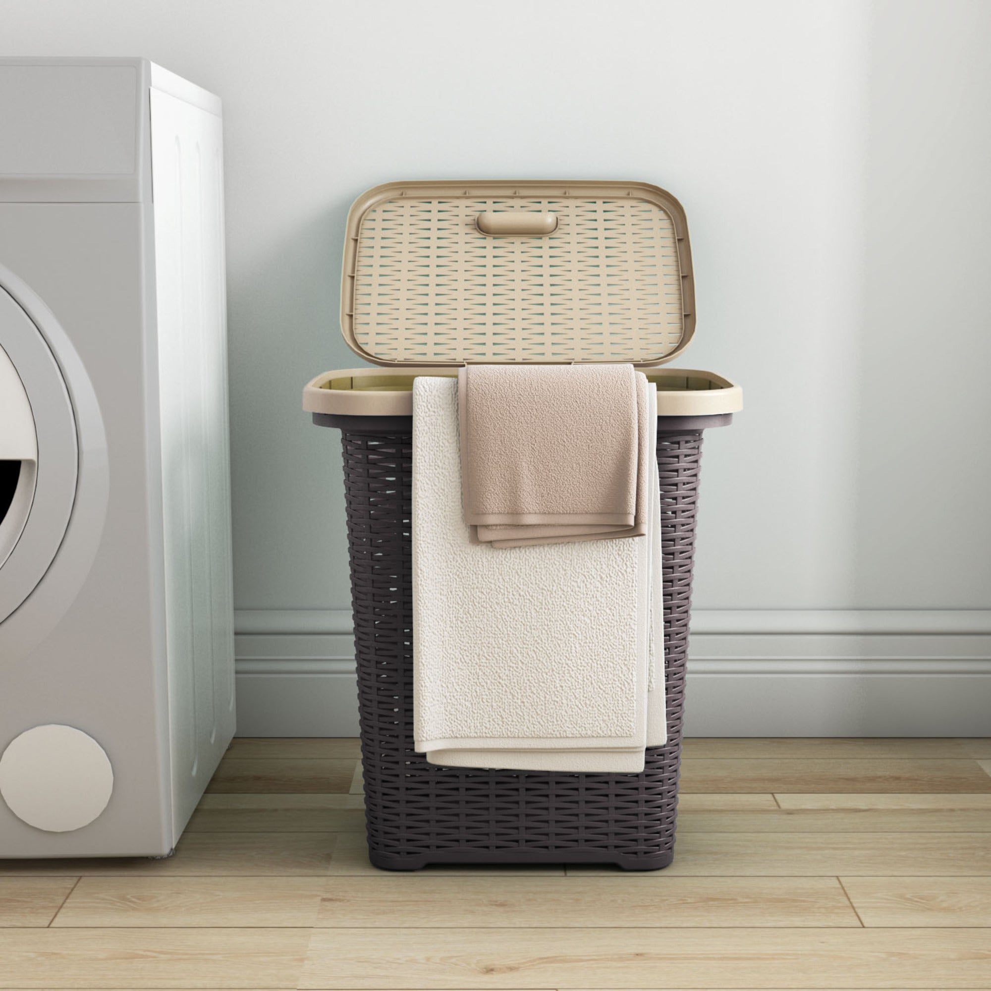 Nilkamal Elegance Laundry Basket 50 Litre with Lid (Season Rust Brown & Marble Beige) - Nilkamal | VK Furniture & Electronics Mangalore