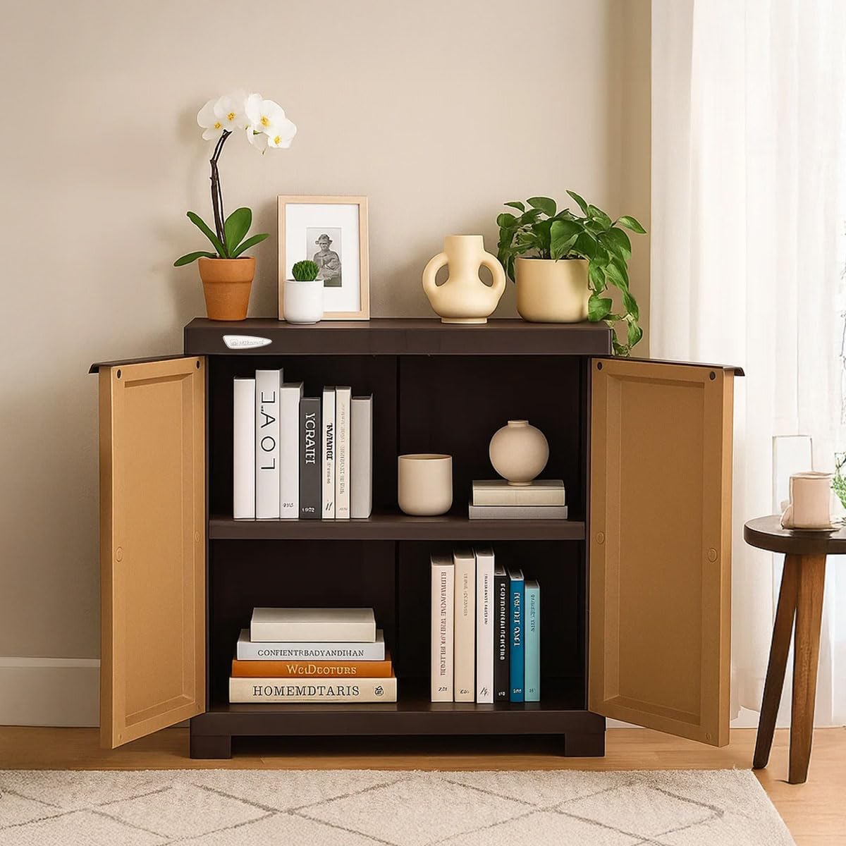 Nilkamal Freedom Mini Small (FMS) Compact Plastic Kids Storage Cabinet/Bookshelf (Sandy & Dark Brown) - Nilkamal | VK Furniture & Electronics Mangalore