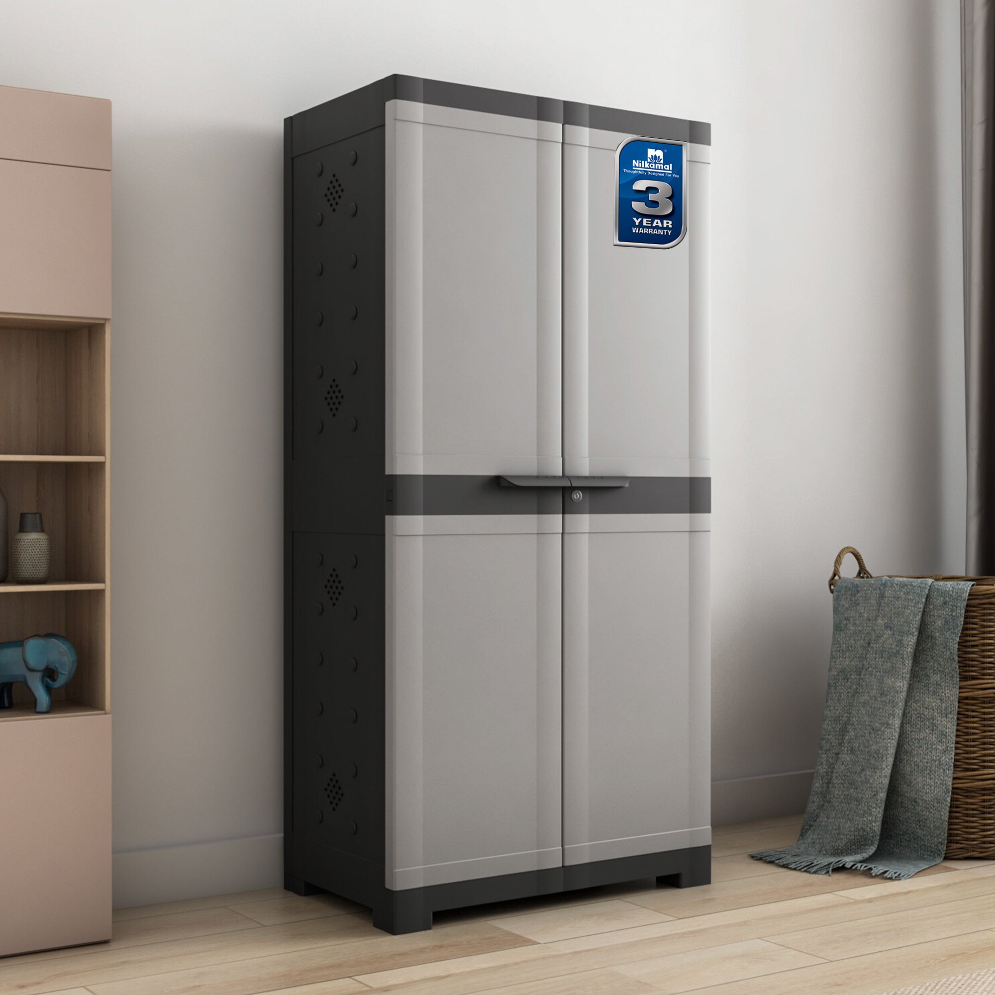 NILKAMAL FREEDOM LARGE 18 (FMSC18) SHOE RACK PLASTIC CABINET (GREY/CHARCOAL GREY) — Nilkamal | VK Furniture Mangalore