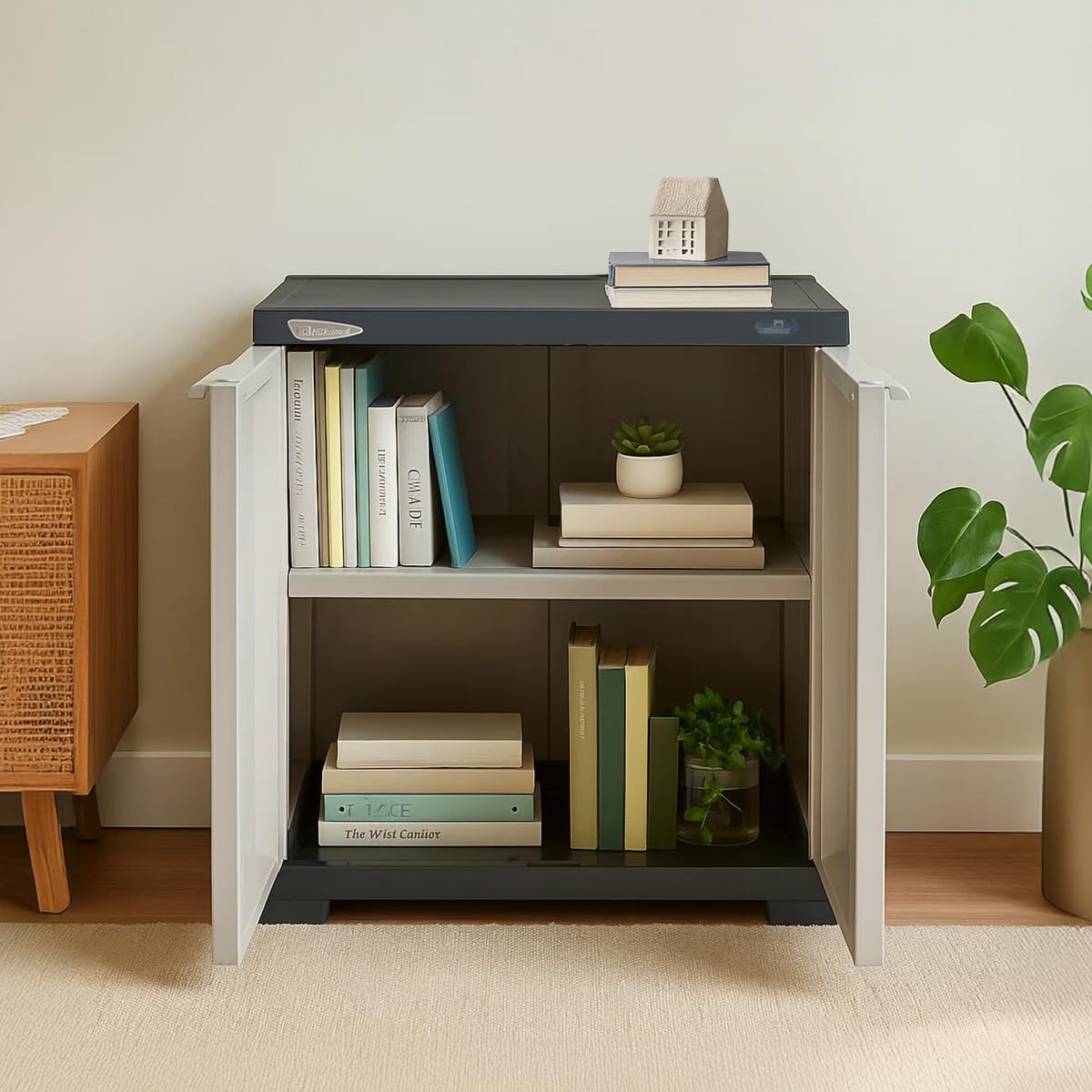 Nilkamal Freedom Mini Small (FMS) Plastic Storage Cabinet/Bookshelf (Haze Grey/Charcoal Grey) - Nilkamal | VK Furniture & Electronics Mangalore