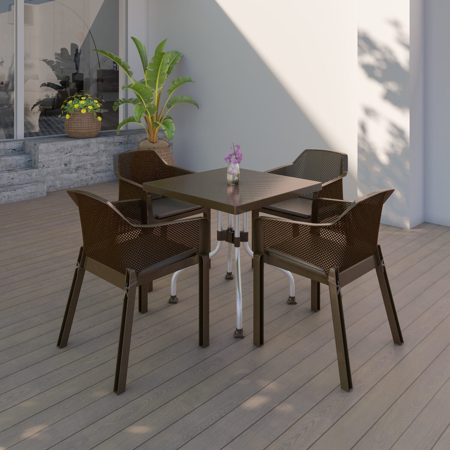 NILKAMAL ORCHID 1 + 4 CHAIR PLASTIC DINING SET (SEASON RUST BROWN) — Nilkamal | VK Furniture Mangalore