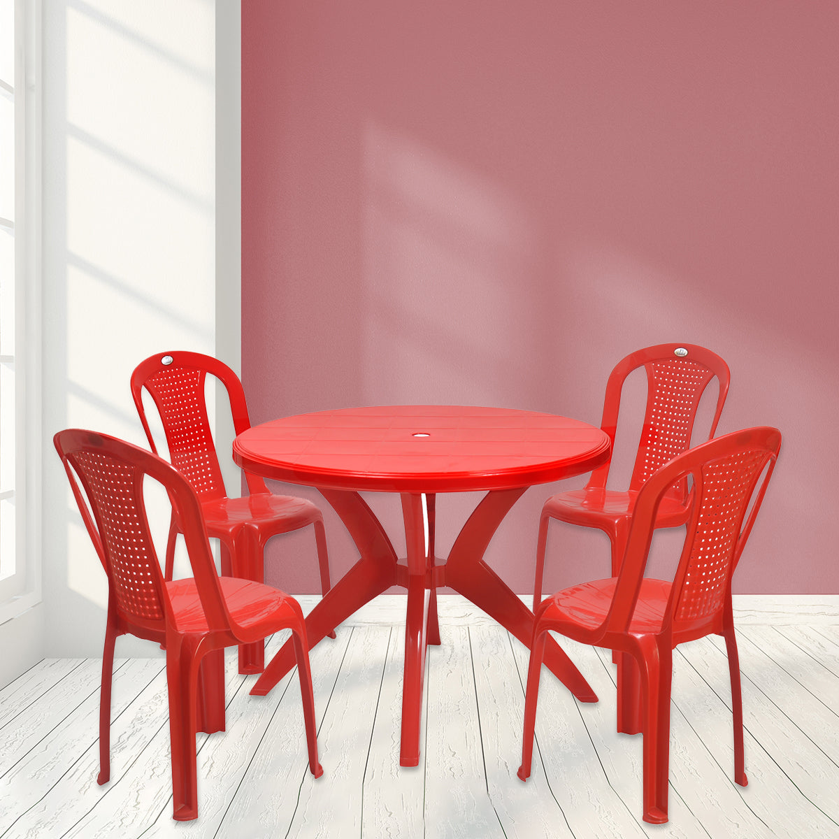 NILKAMAL MERIDIAN KROSS LEG 4 SEATER DINING SET — Nilkamal | VK Furniture Mangalore