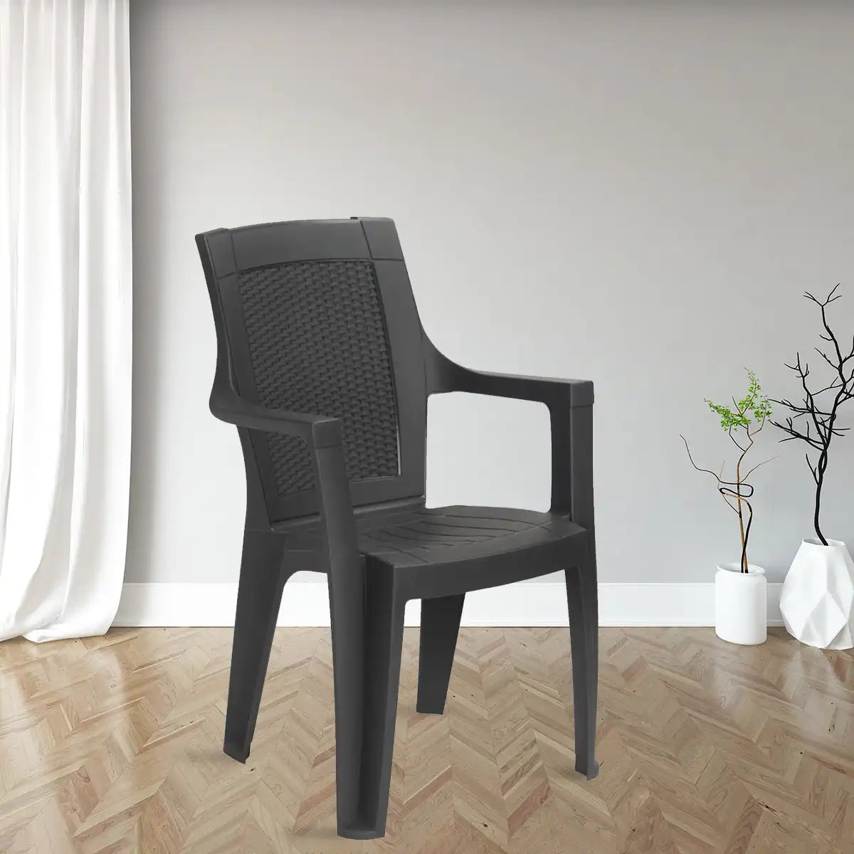 NILKAMAL MYSTIQUE PLASTIC ARM CHAIR (CHARCOAL GREY) — Nilkamal | VK Furniture Mangalore