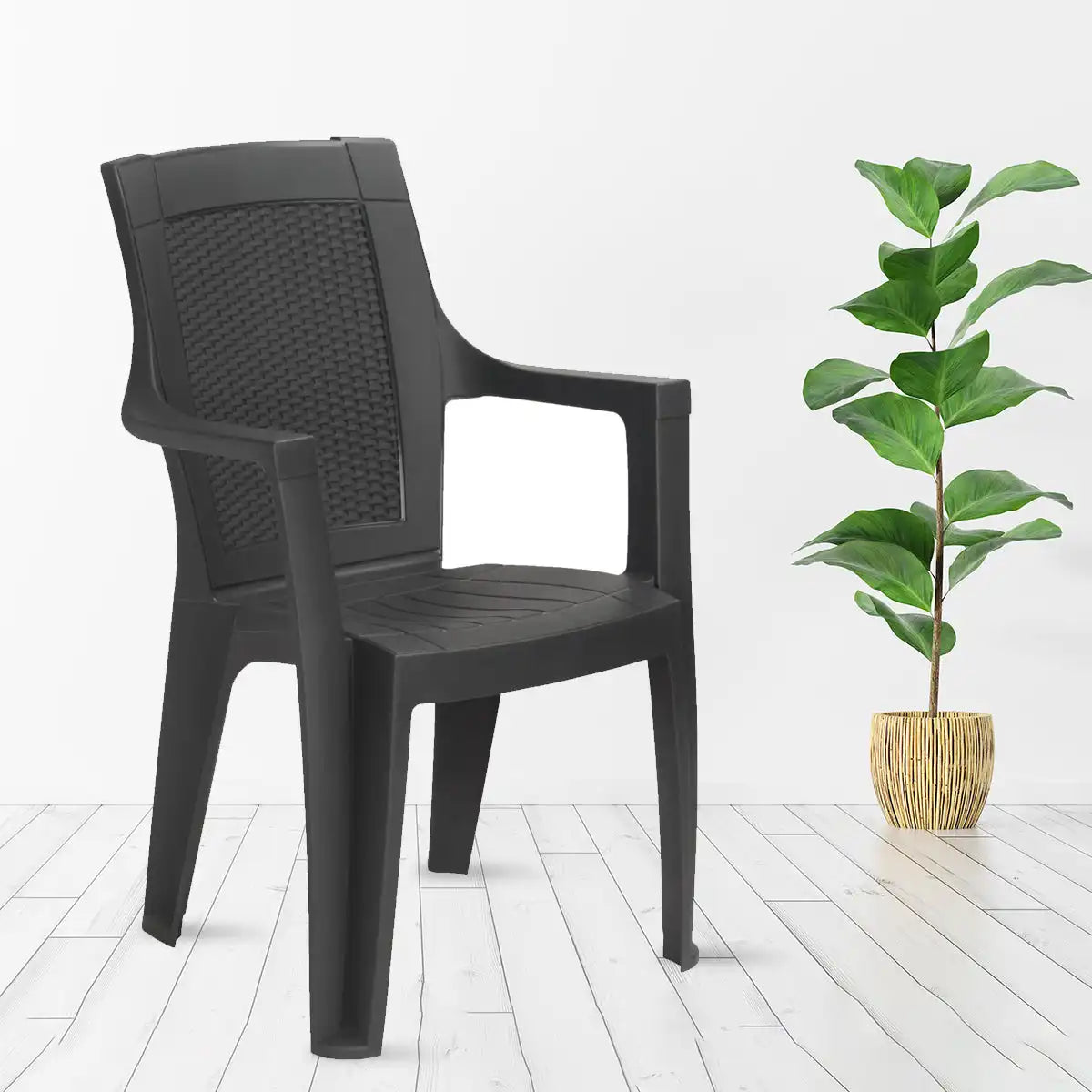 Nilkamal Mystique Plastic Arm Chair (Charcoal Grey) - Nilkamal | VK Furniture & Electronics Mangalore