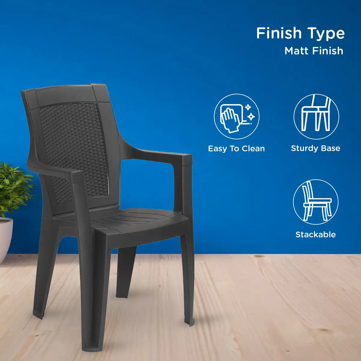 Nilkamal Mystique Plastic Arm Chair (Charcoal Grey) - Nilkamal | VK Furniture & Electronics Mangalore