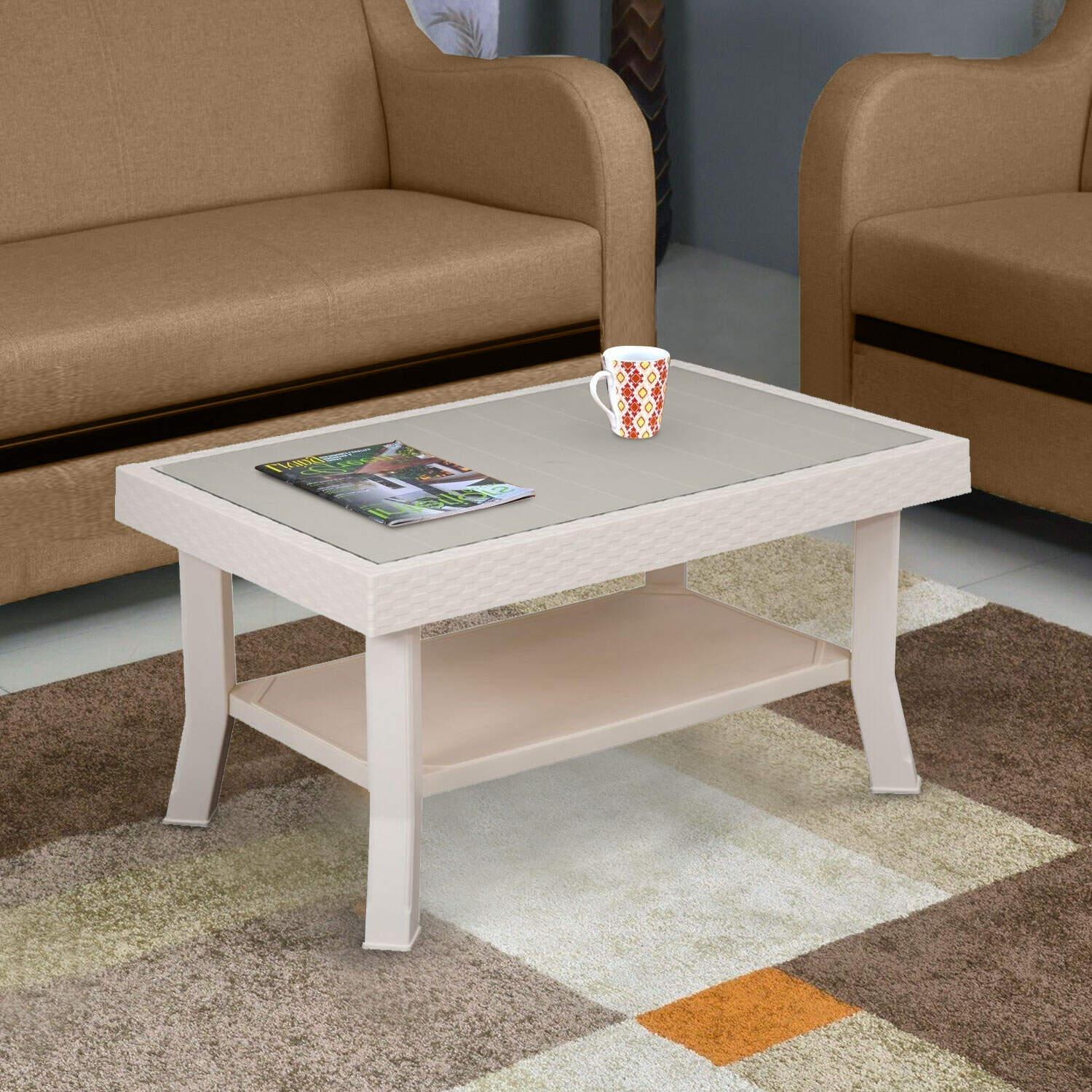 Nilkamal Center Table 1 Cane & Glass — Nilkamal | VK Furniture Mangalore