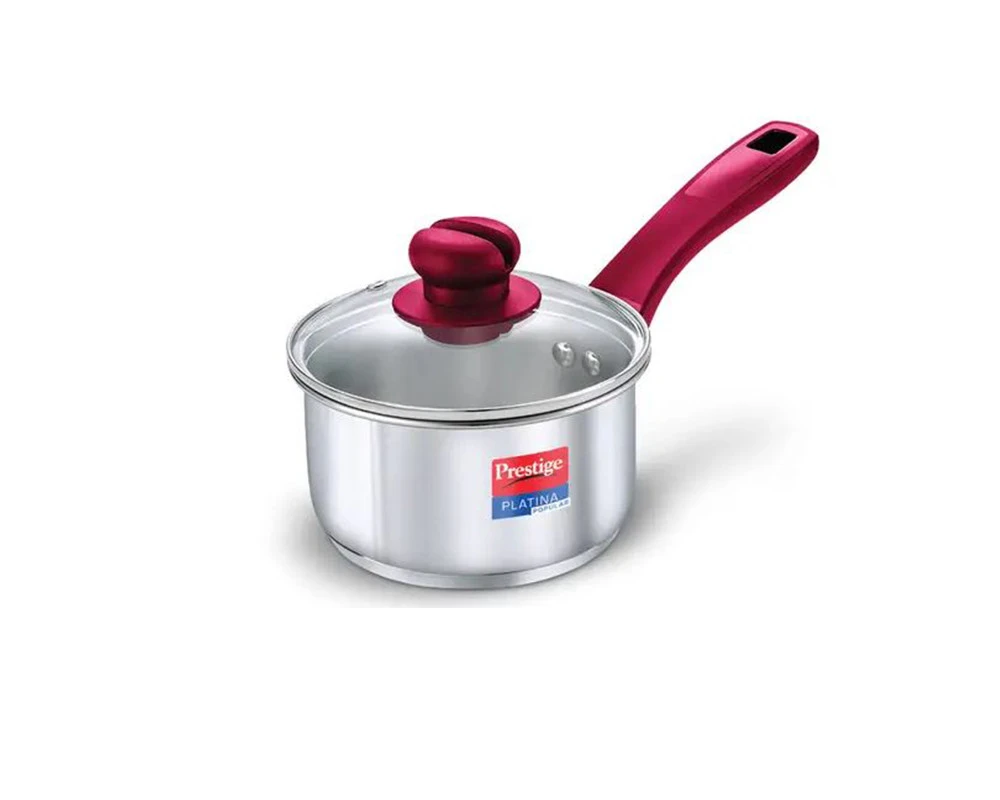 Prestige Platina Popular Stainless Steel Sauce Pan with Glass Lid - Prestige | VK Furniture & Electronics Mangalore