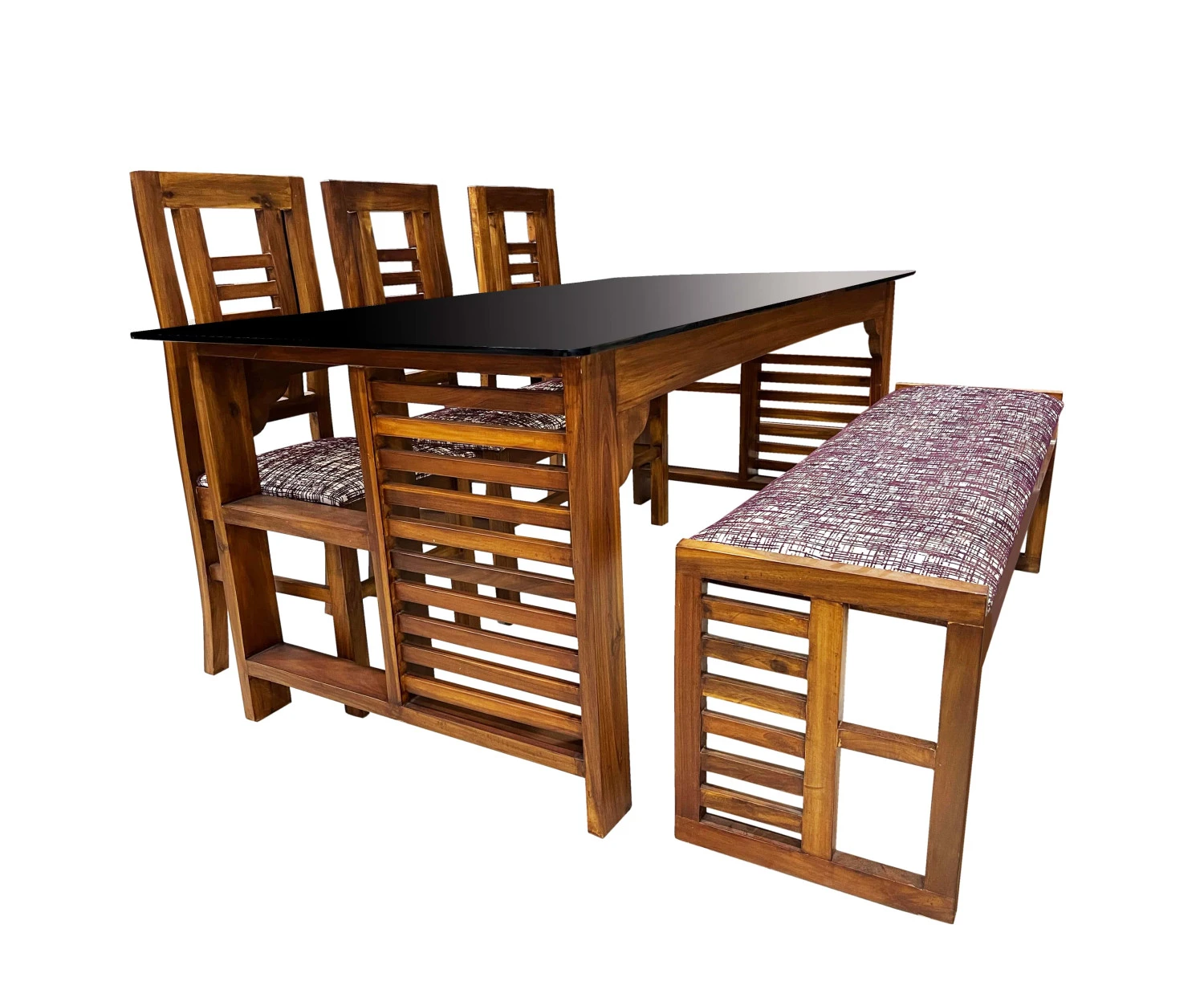 VK Parker Model Dining Set With 3 chair & 1 Bench - VK Furniture | VK Furniture & Electronics Mangalore