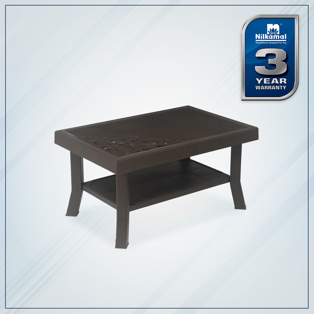 Nilkamal Center Table 2 Carv & Glass (Weather Brown) - Nilkamal | VK Furniture & Electronics Mangalore