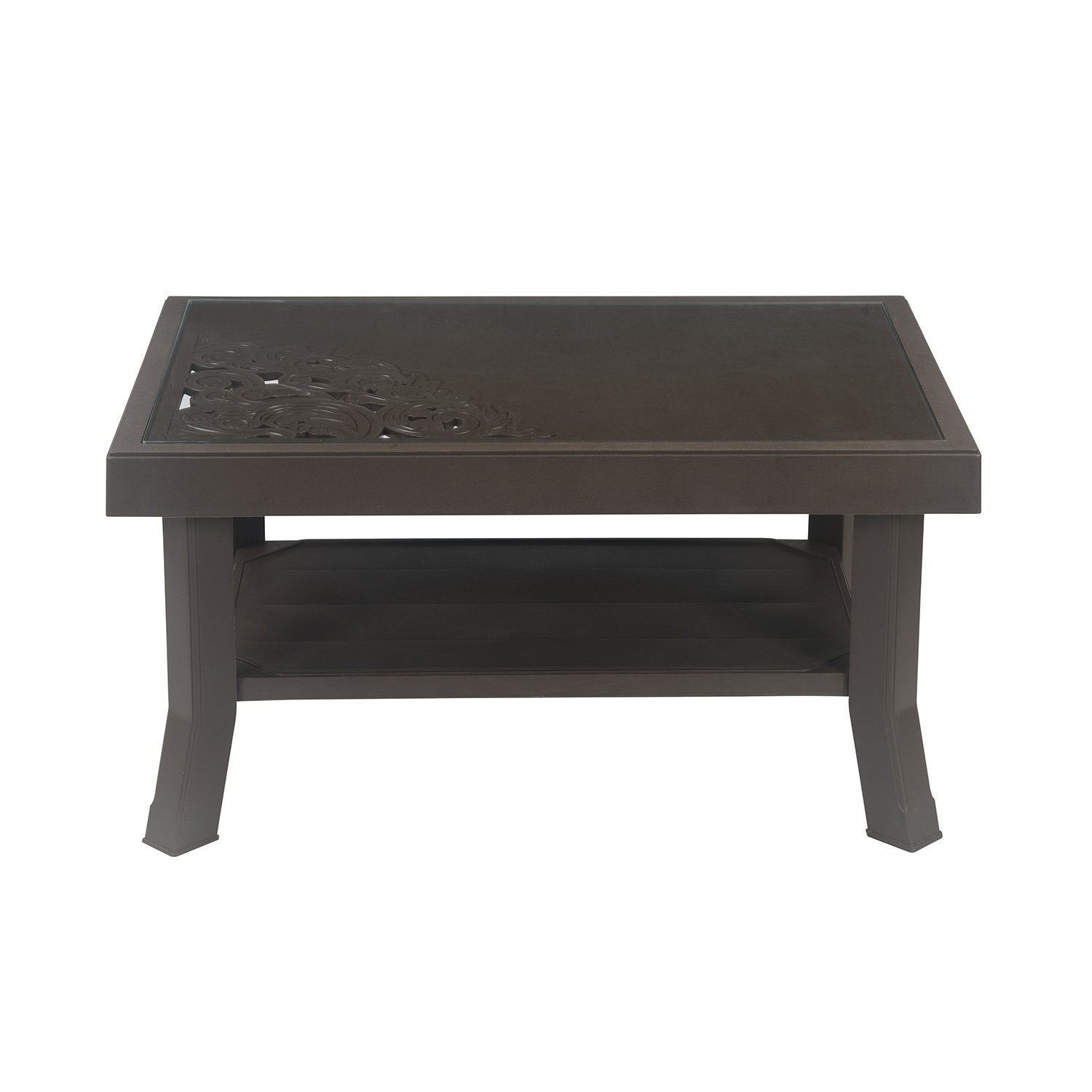 Nilkamal Center Table 2 Carv & Glass (Weather Brown) - Nilkamal | VK Furniture & Electronics Mangalore