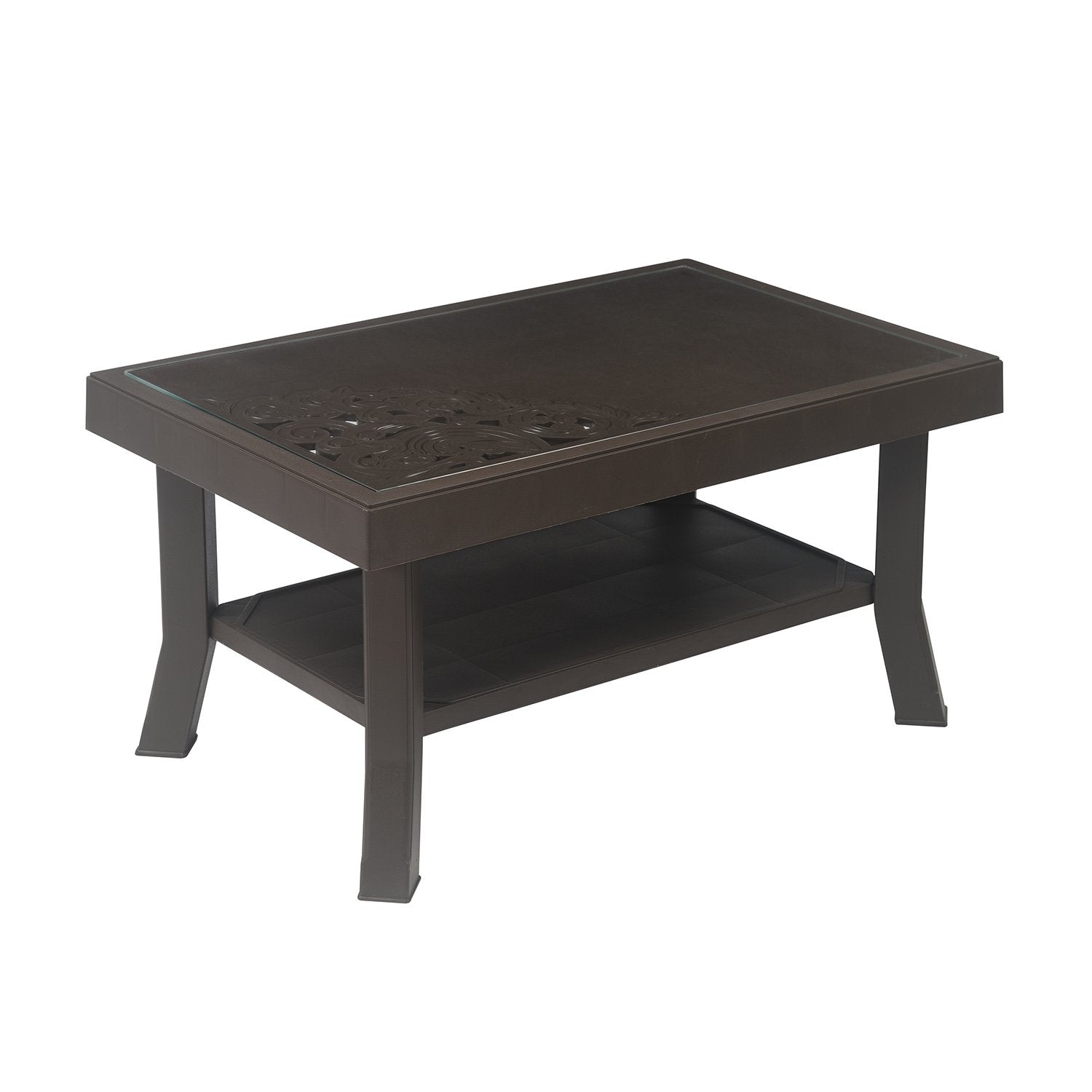 Nilkamal Center Table 2 Carv & Glass (Weather Brown) - Nilkamal | VK Furniture & Electronics Mangalore