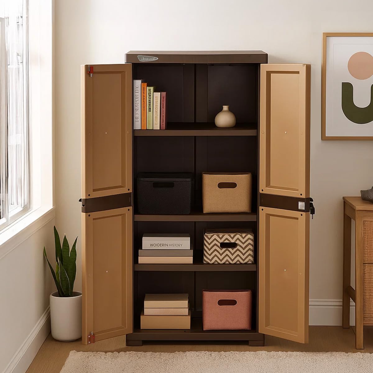 Nilkamal Freedom Mini Medium (FMM) Plastic Cabinet/Bookshelf (Sandy & Dark Brown) - Nilkamal | VK Furniture & Electronics Mangalore