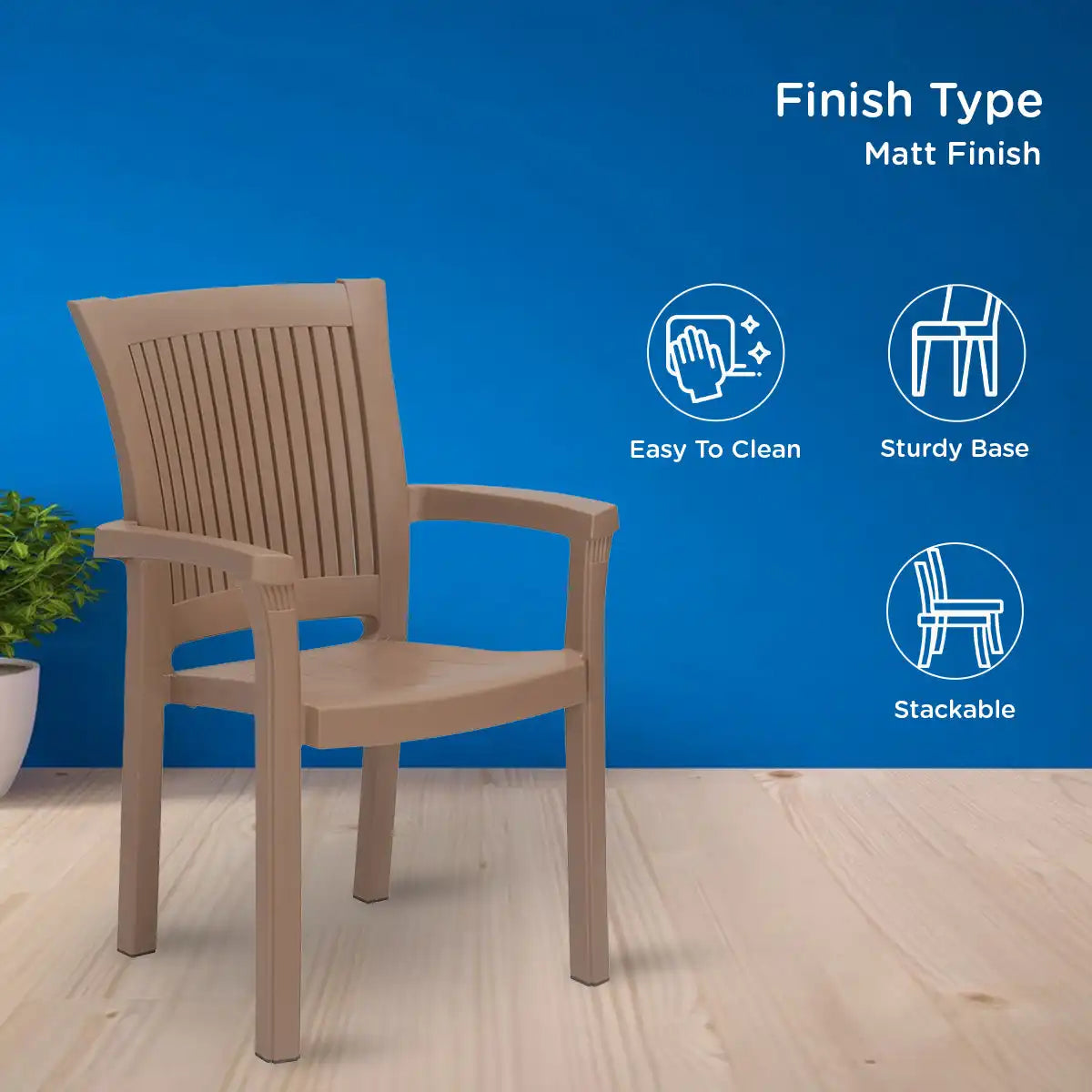 Nilkamal Platinum Premium Plastic Arm Chair (Rattan Dark Beige) - Nilkamal | VK Furniture & Electronics Mangalore