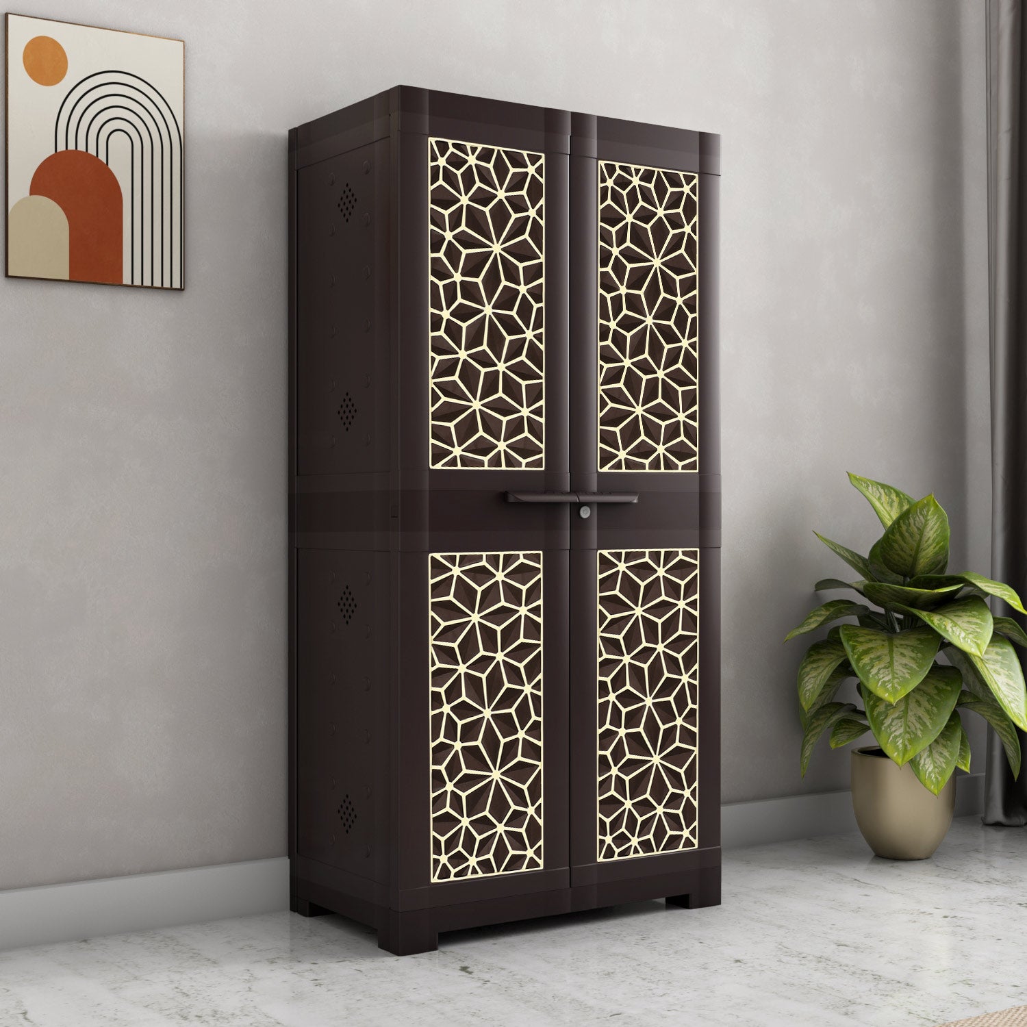 Nilkamal Freedom Star (FMSC18STR) Plastic Shoe Cabinet (Weather Brown & Biscuit) - Nilkamal | VK Furniture & Electronics Mangalore