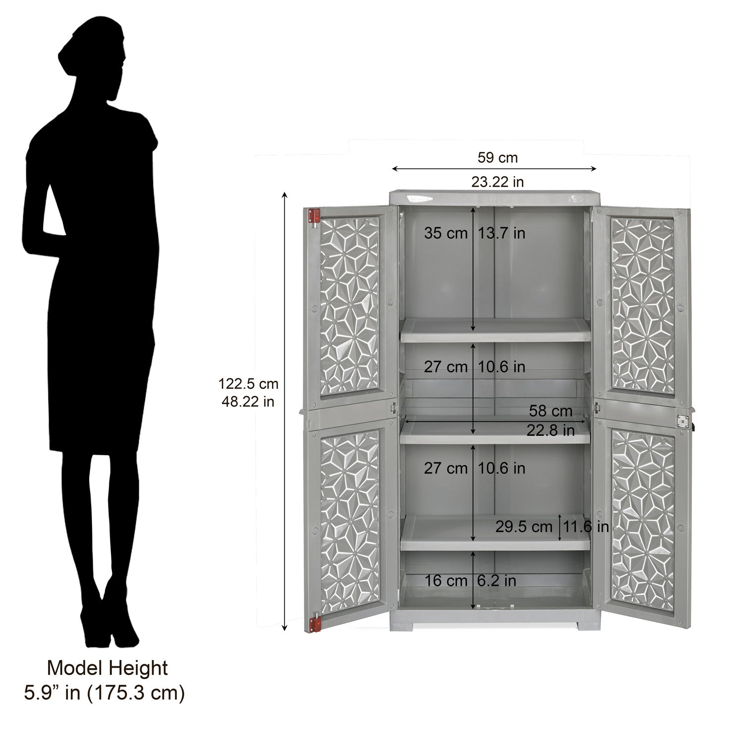 Nilkamal Freedom Mini Medium (FMM) Star Plastic Storage Cabinet (Haze Grey & Milky White) - Nilkamal | VK Furniture & Electronics Mangalore