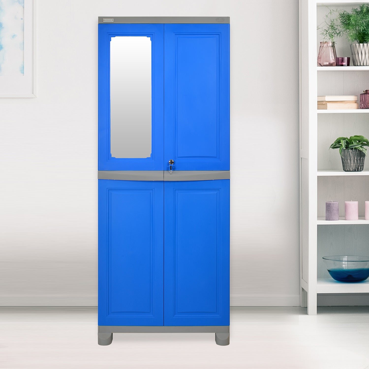 Nilkamal Freedom Big 1 (FB1M) Plastic Storage Cabinet with Mirror (Deep Blue & Grey) - Nilkamal | VK Furniture & Electronics Mangalore