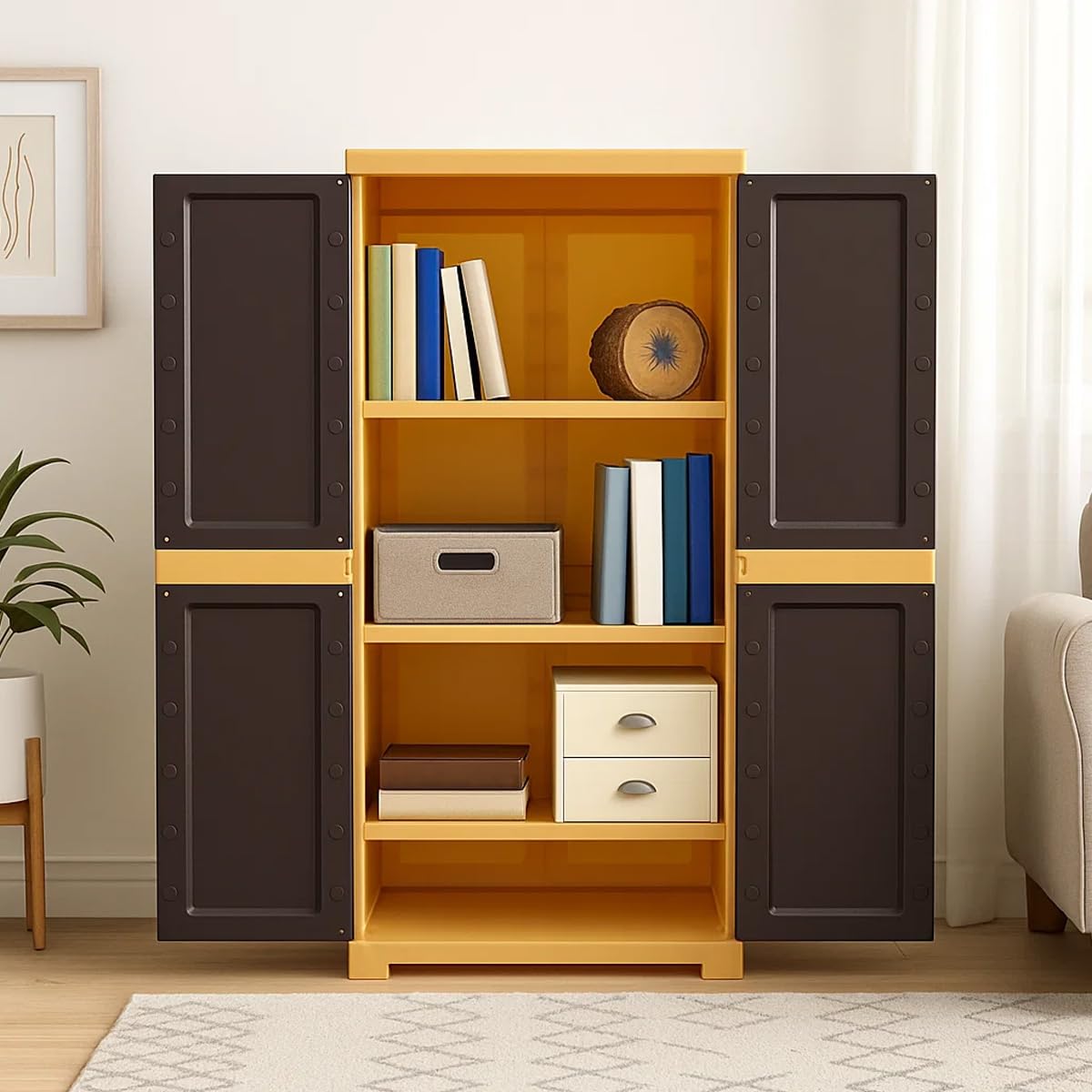 Nilkamal Freedom Mini Medium (FMM) Plastic Storage Cabinet/Bookshelf (Weathered Brown / Biscuit) - Nilkamal | VK Furniture & Electronics Mangalore