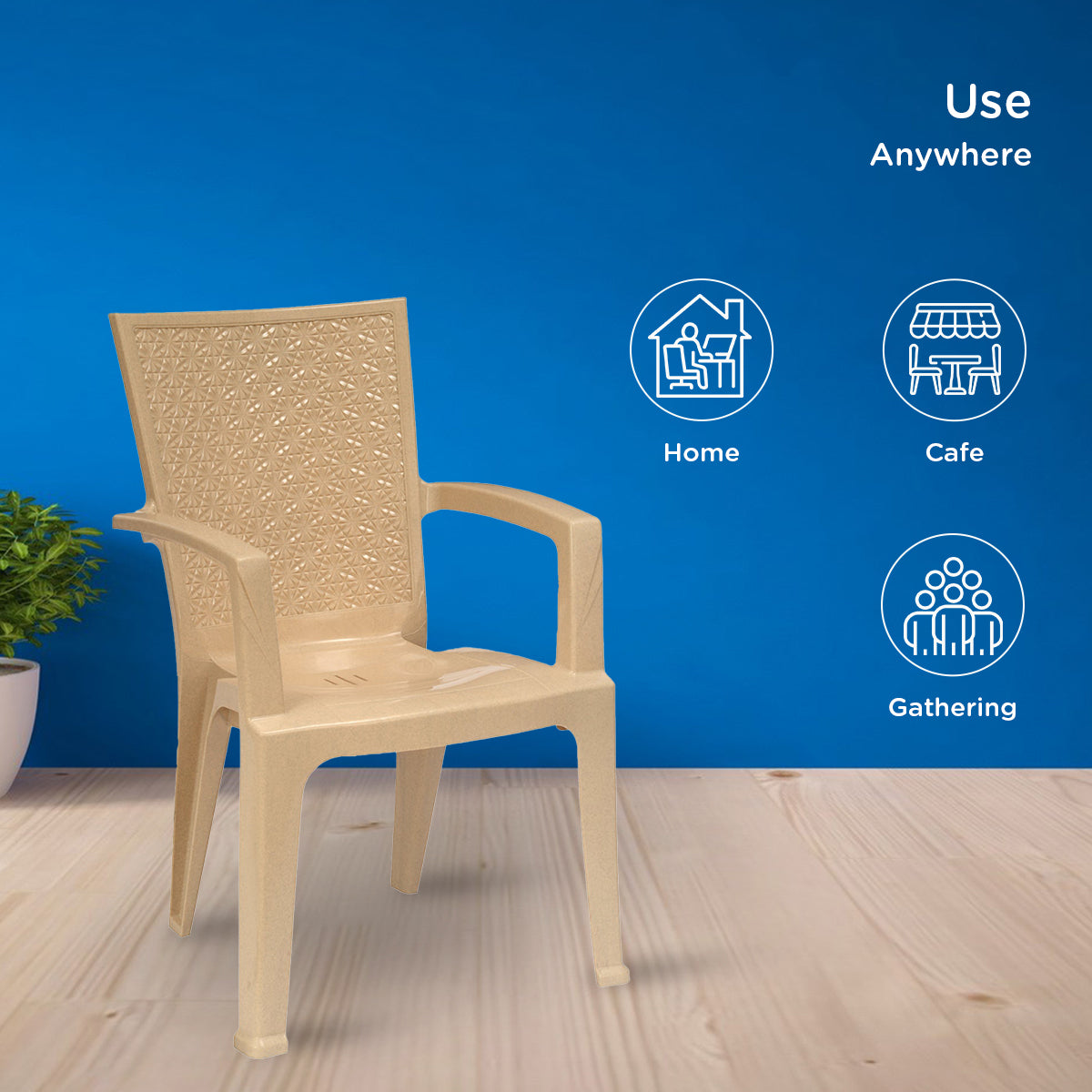 Nilkamal CHR2225 Plastic Arm Chair (Marble Beige) - Nilkamal | VK Furniture & Electronics Mangalore