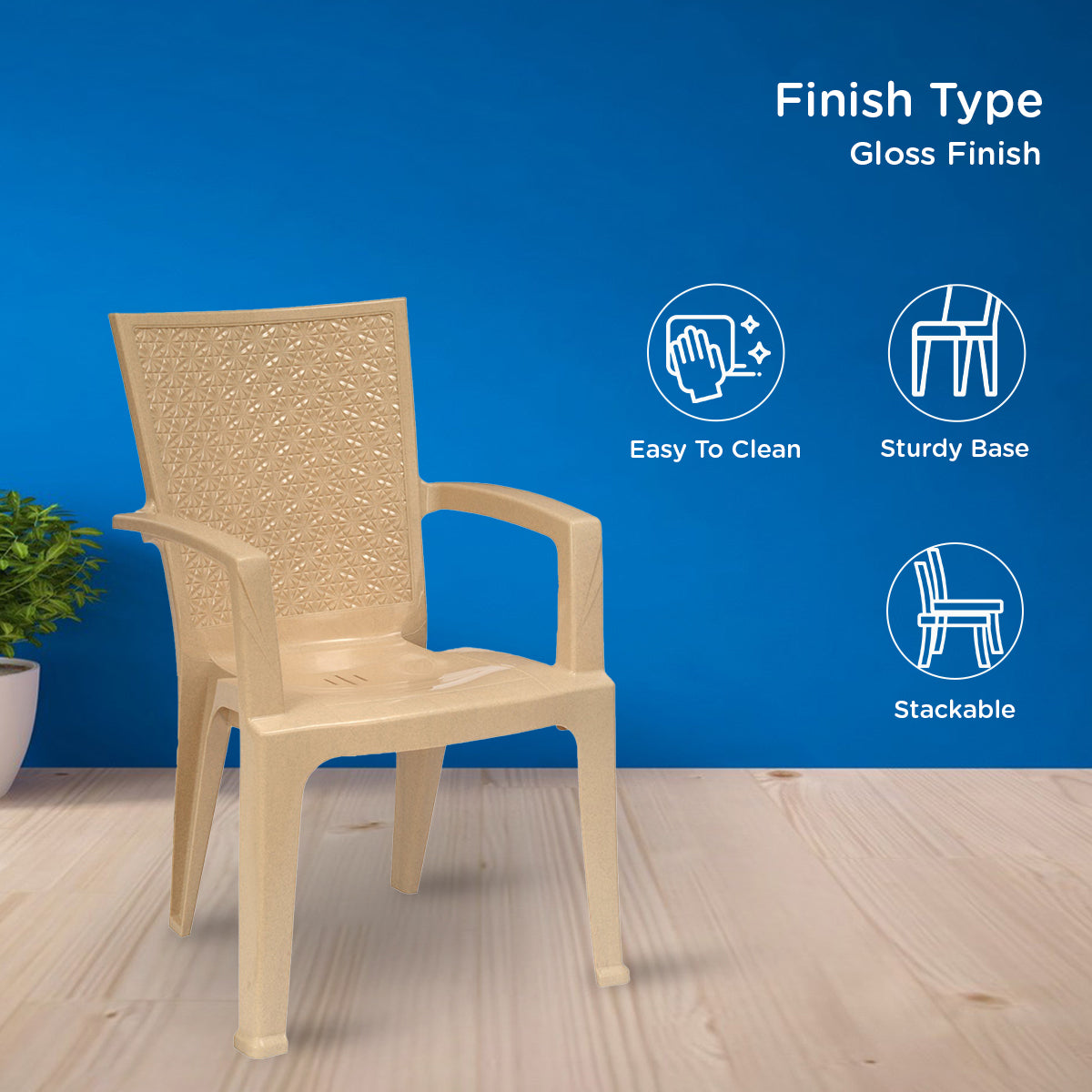 Nilkamal CHR2225 Plastic Arm Chair (Marble Beige) - Nilkamal | VK Furniture & Electronics Mangalore