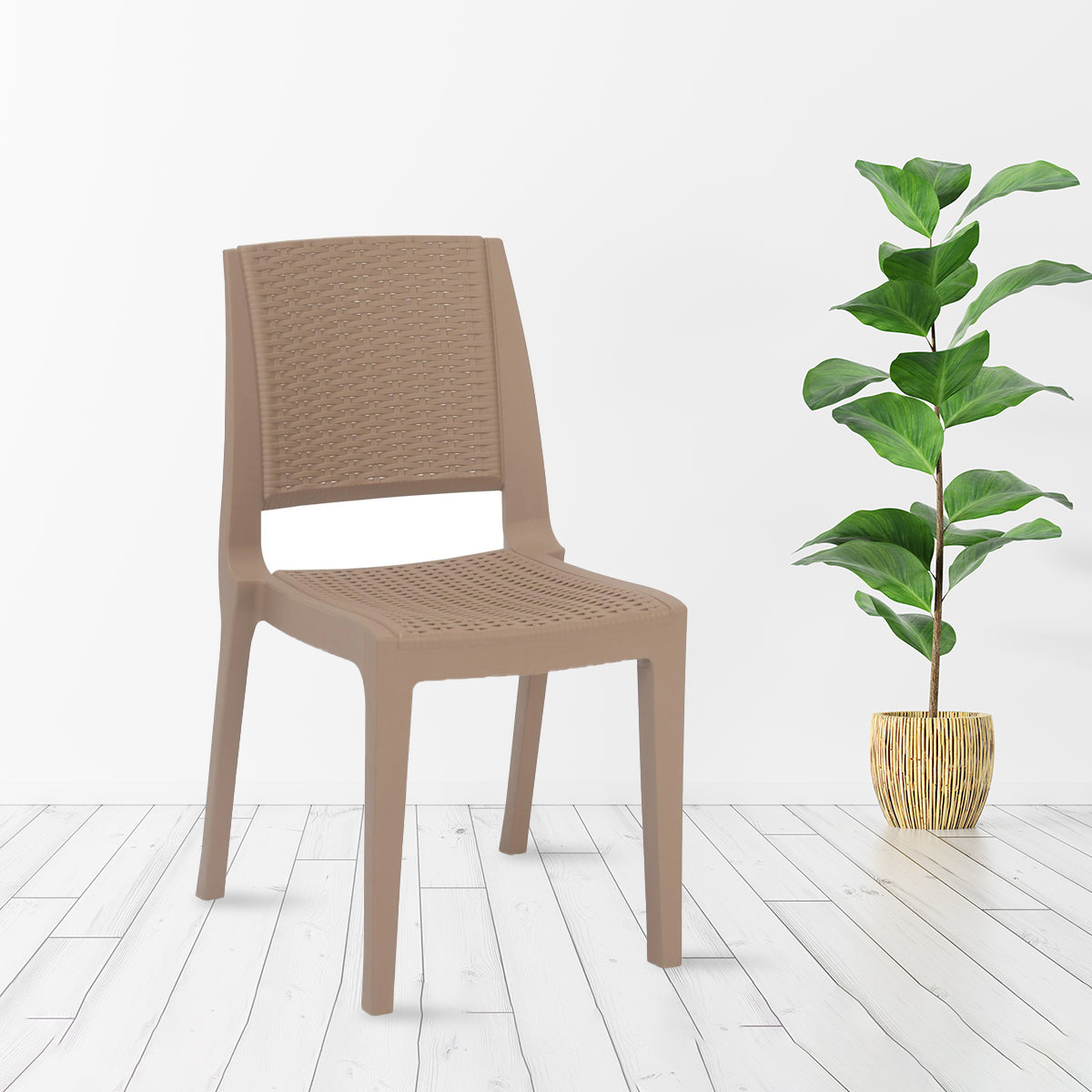 Nilkamal Enamora Premium Plastic Armless Chair (Rattan Dark Beige) - Nilkamal | VK Furniture & Electronics Mangalore