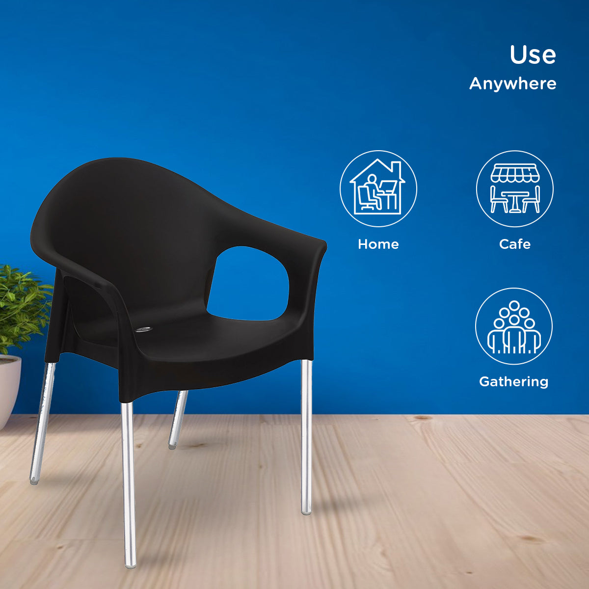 Nilkamal Novella 09 Plastic Arm Chair (Iron Black) - Nilkamal | VK Furniture & Electronics Mangalore